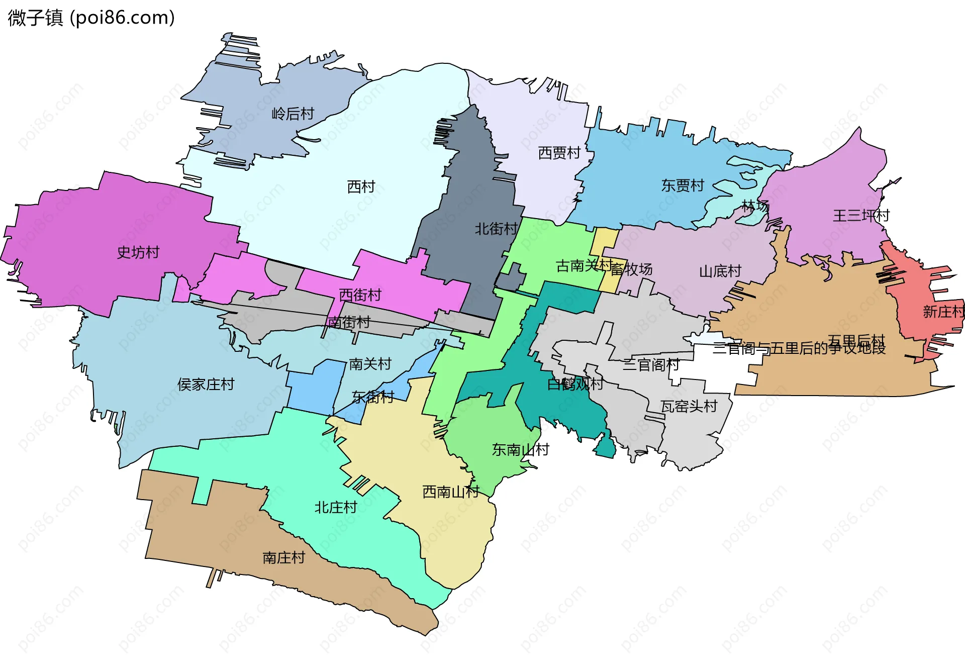微子镇边界地图(五级行政区划)