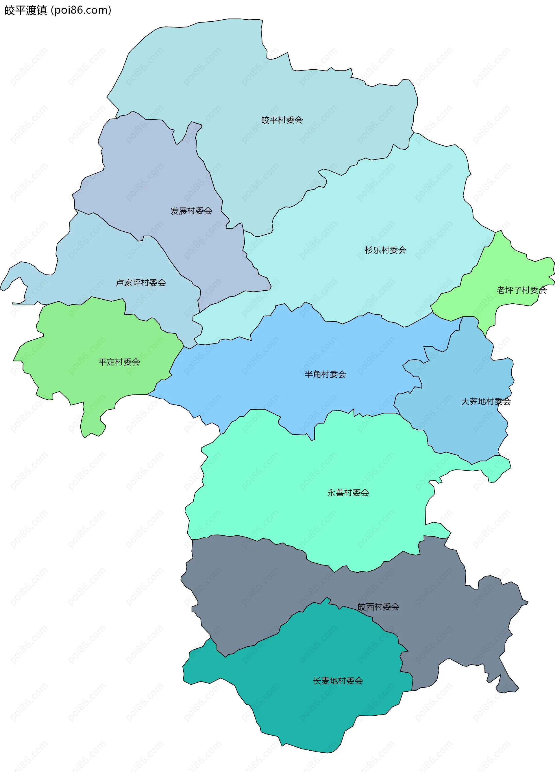 皎平渡镇边界地图(五级行政区划)