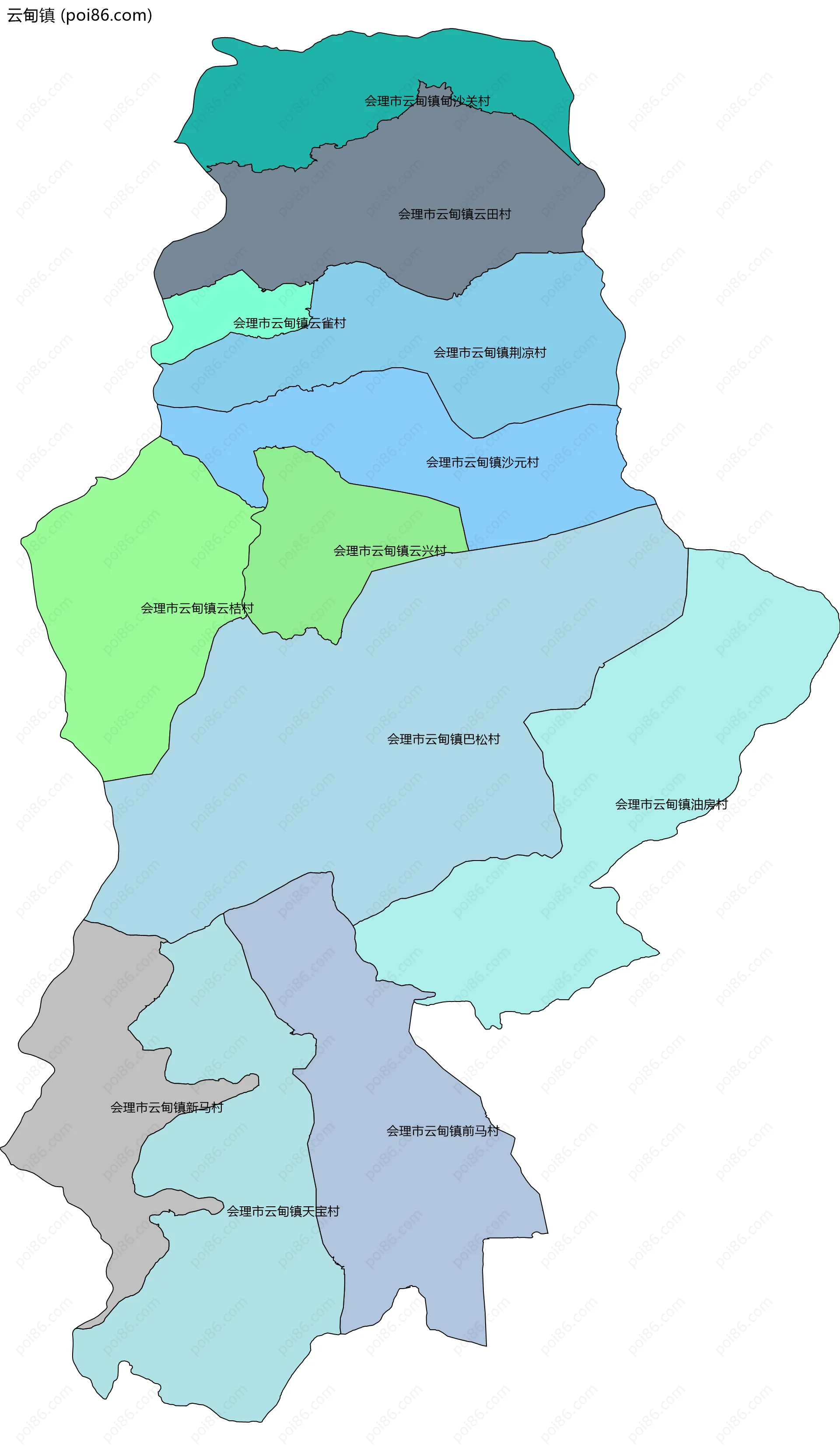 云甸镇边界地图(五级行政区划)