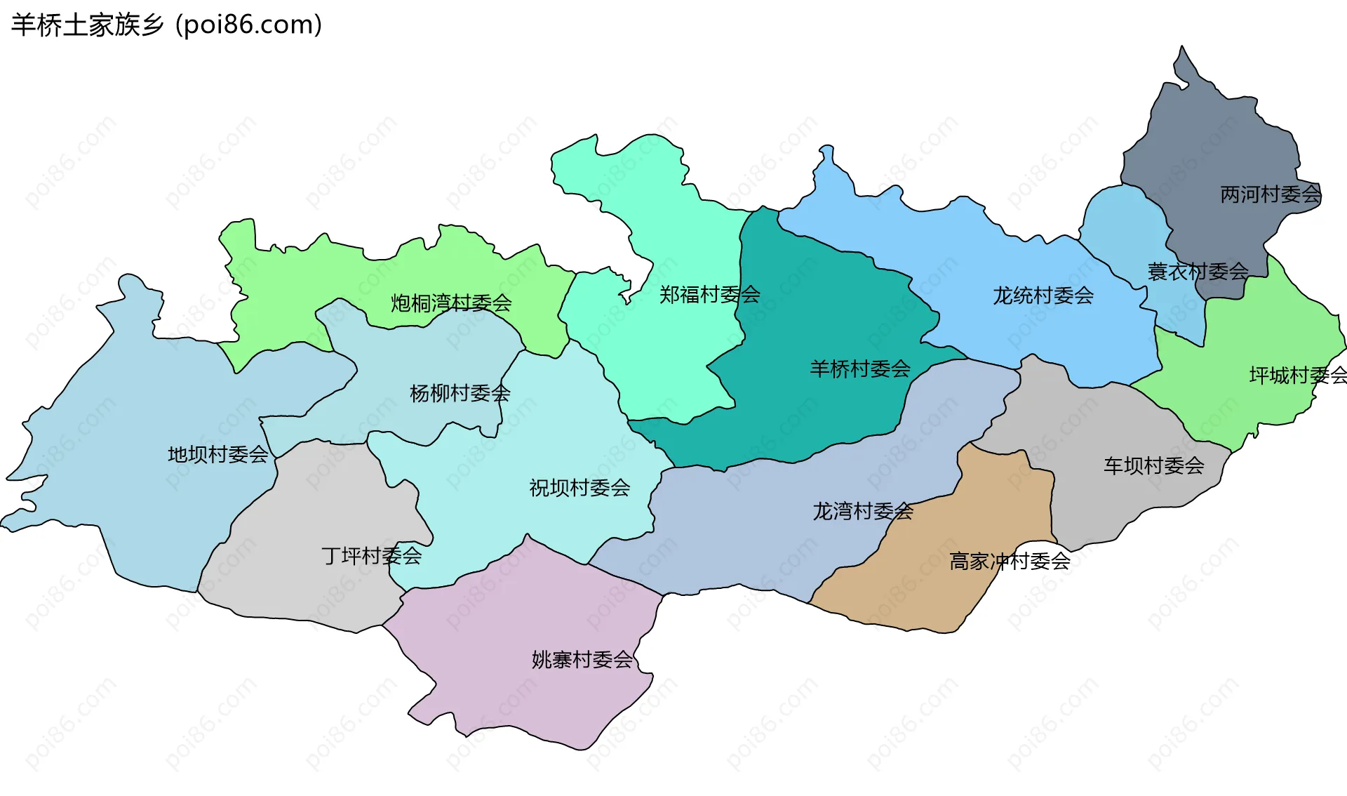 羊桥土家族乡边界地图(五级行政区划)