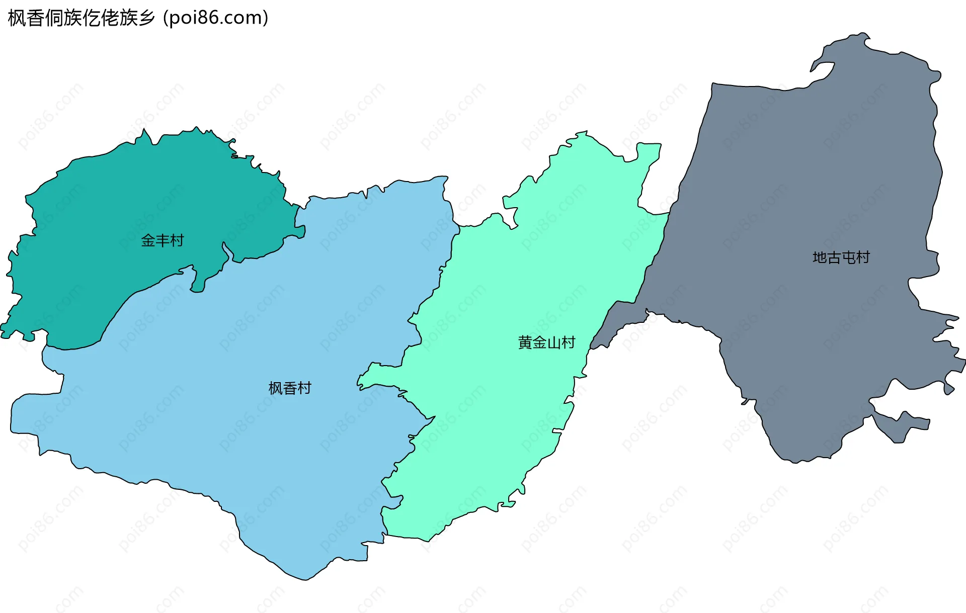枫香侗族仡佬族乡边界地图(五级行政区划)