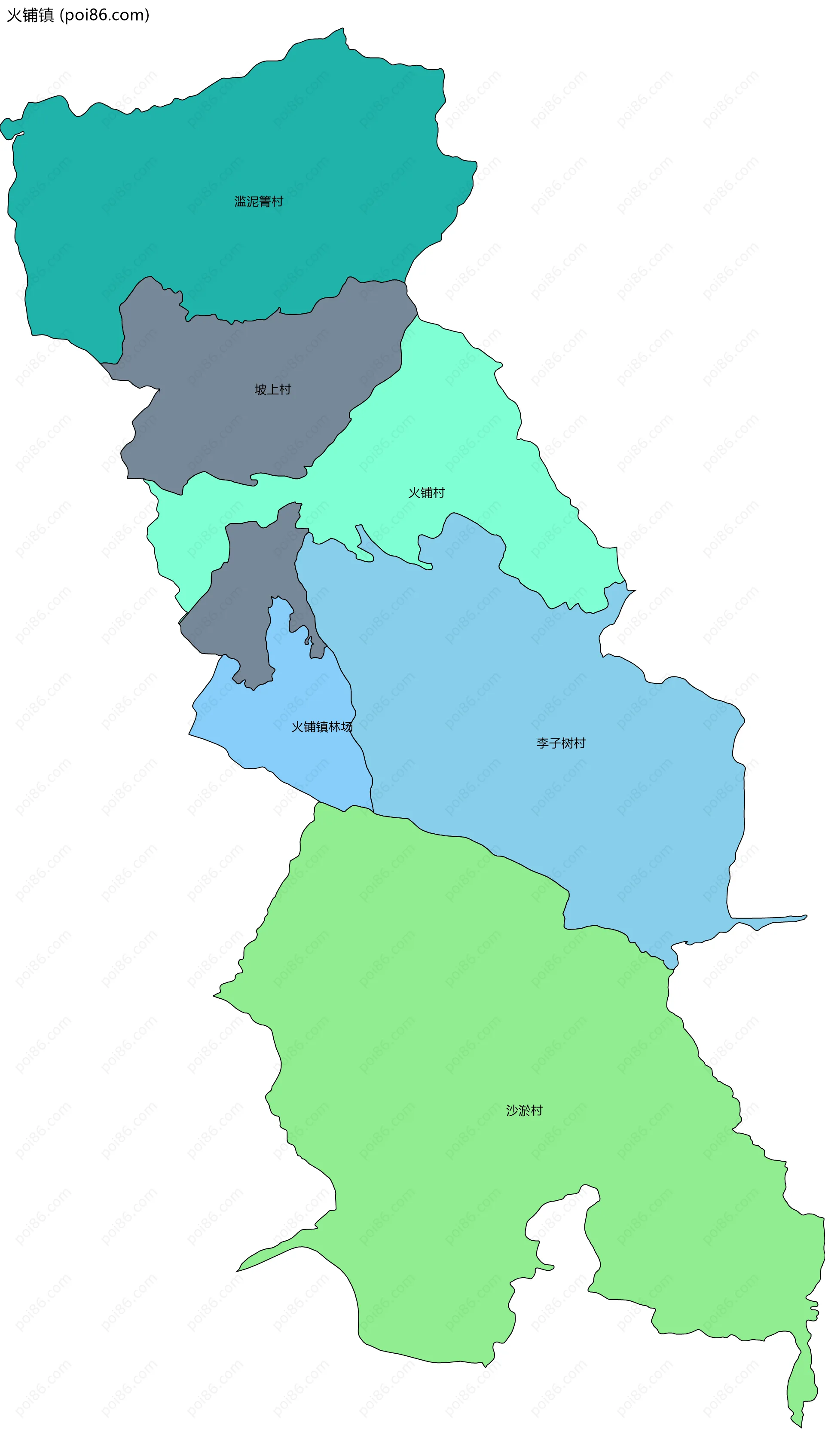 火铺镇边界地图(五级行政区划)