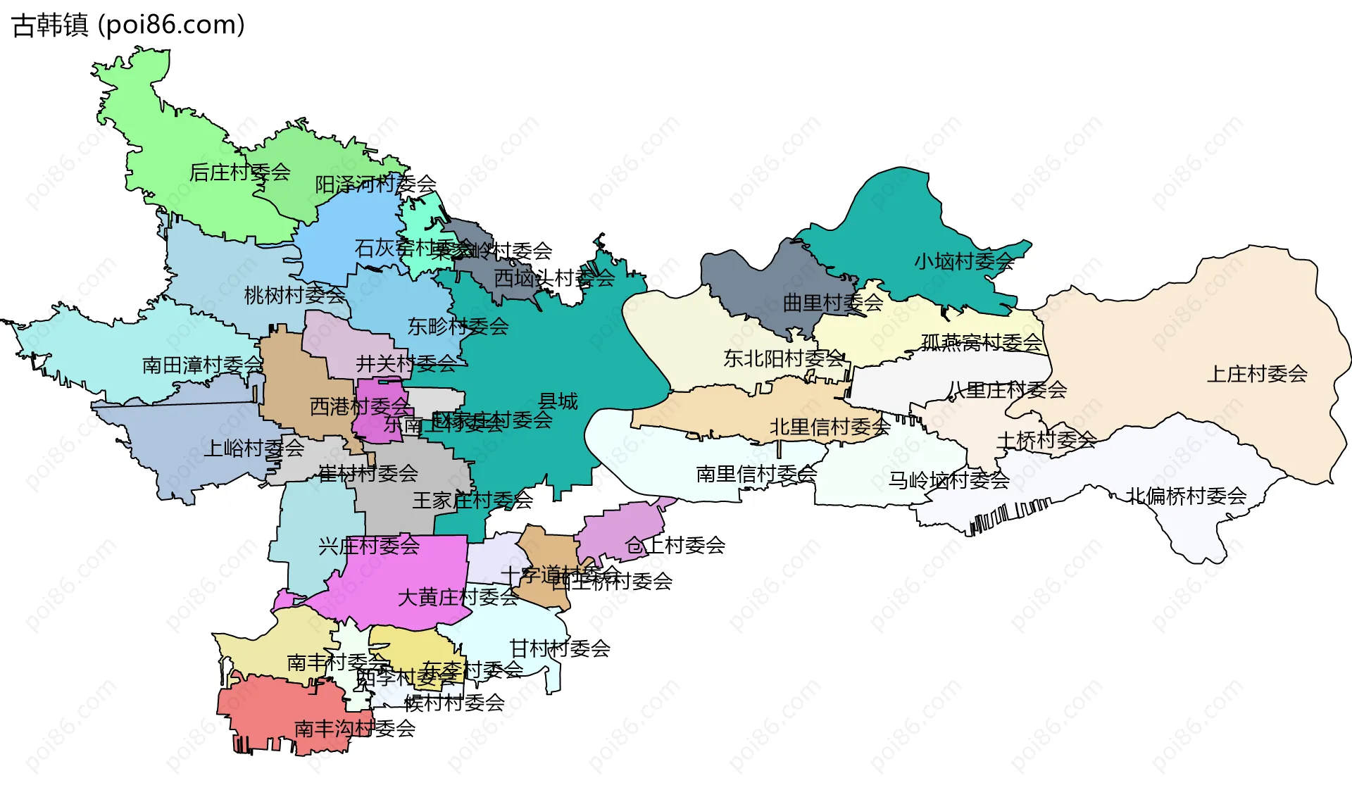 古韩镇边界地图(五级行政区划)
