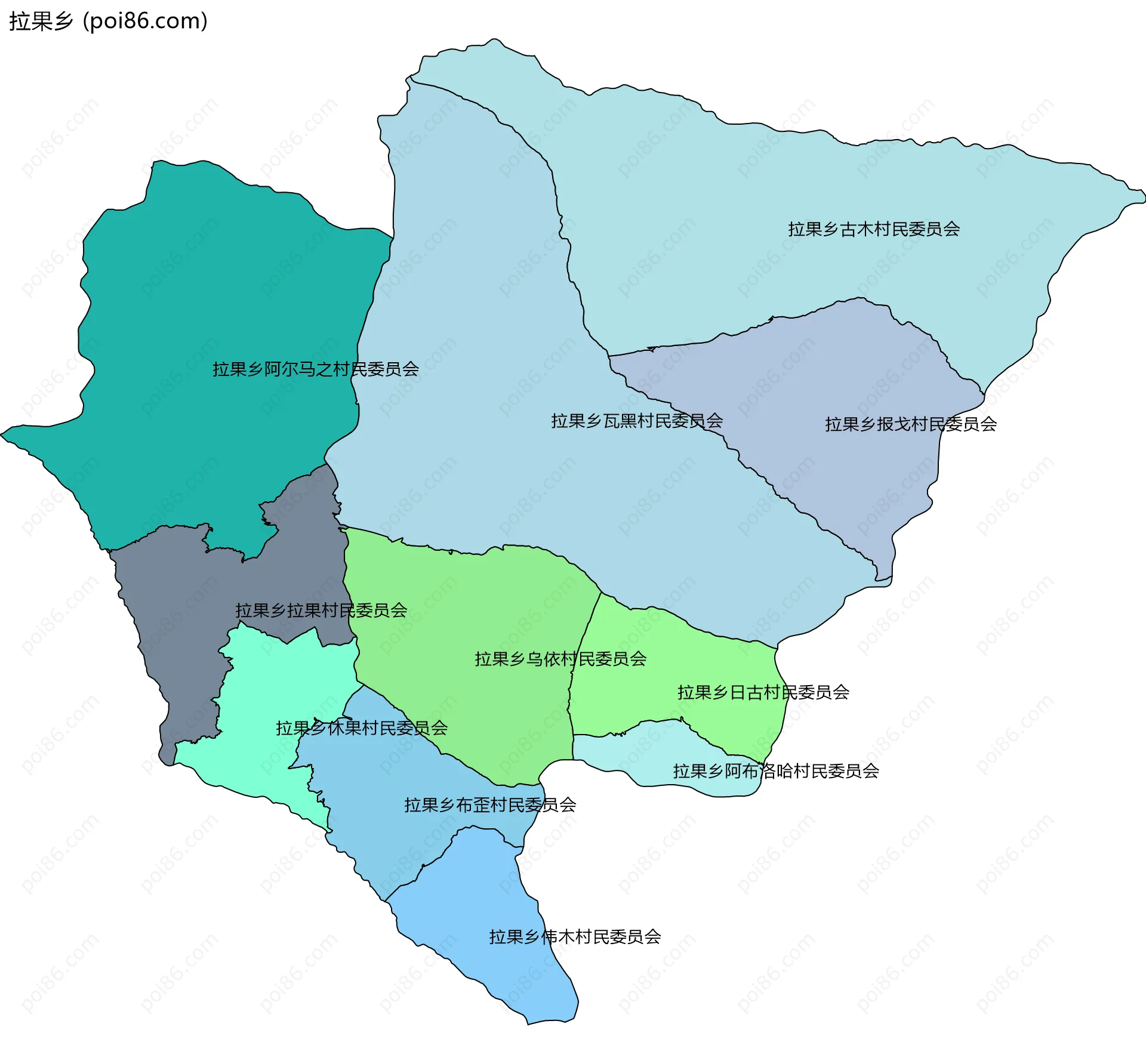 拉果乡边界地图(五级行政区划)