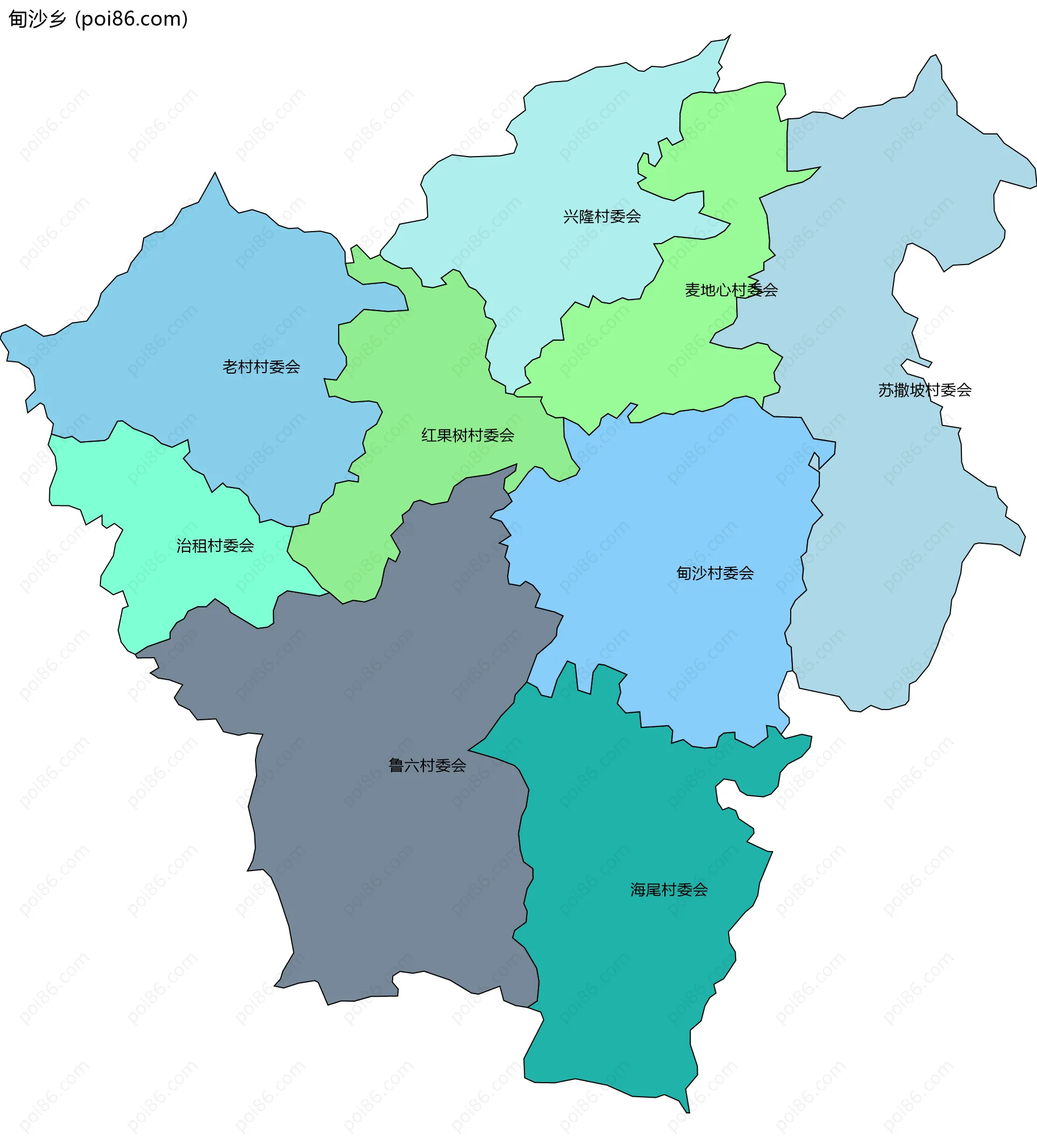 甸沙乡边界地图(五级行政区划)