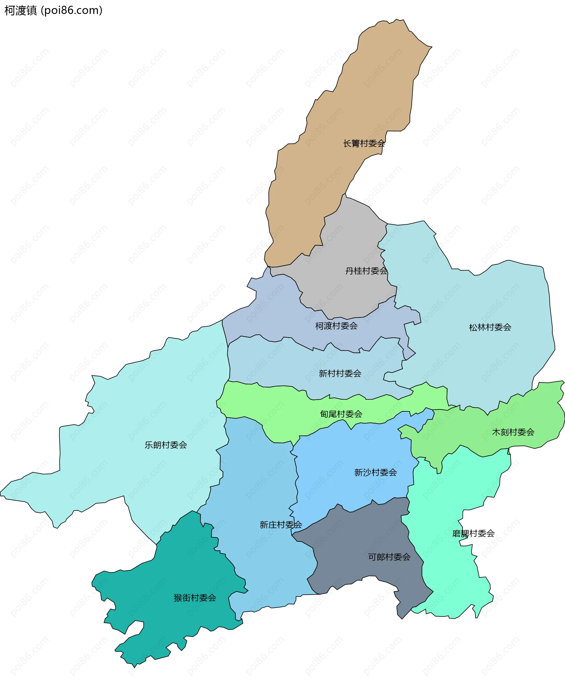 柯渡镇边界地图(五级行政区划)