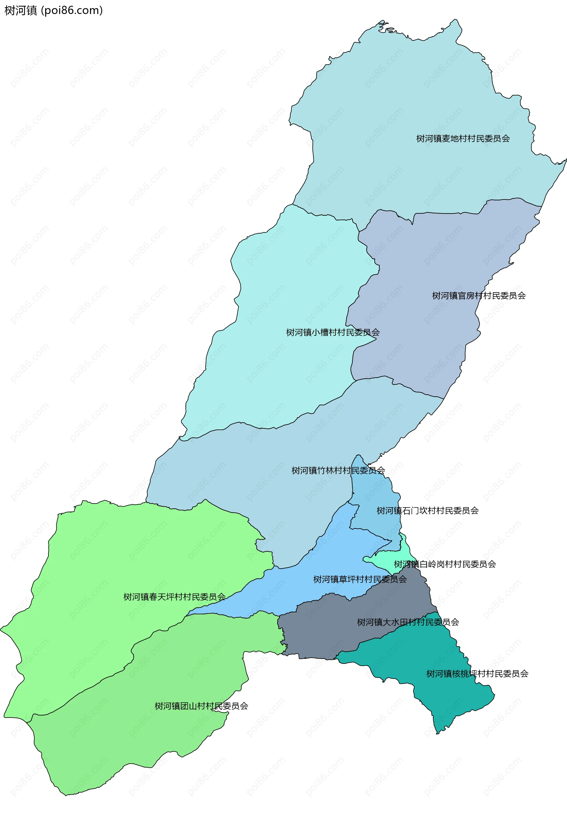 树河镇边界地图(五级行政区划)