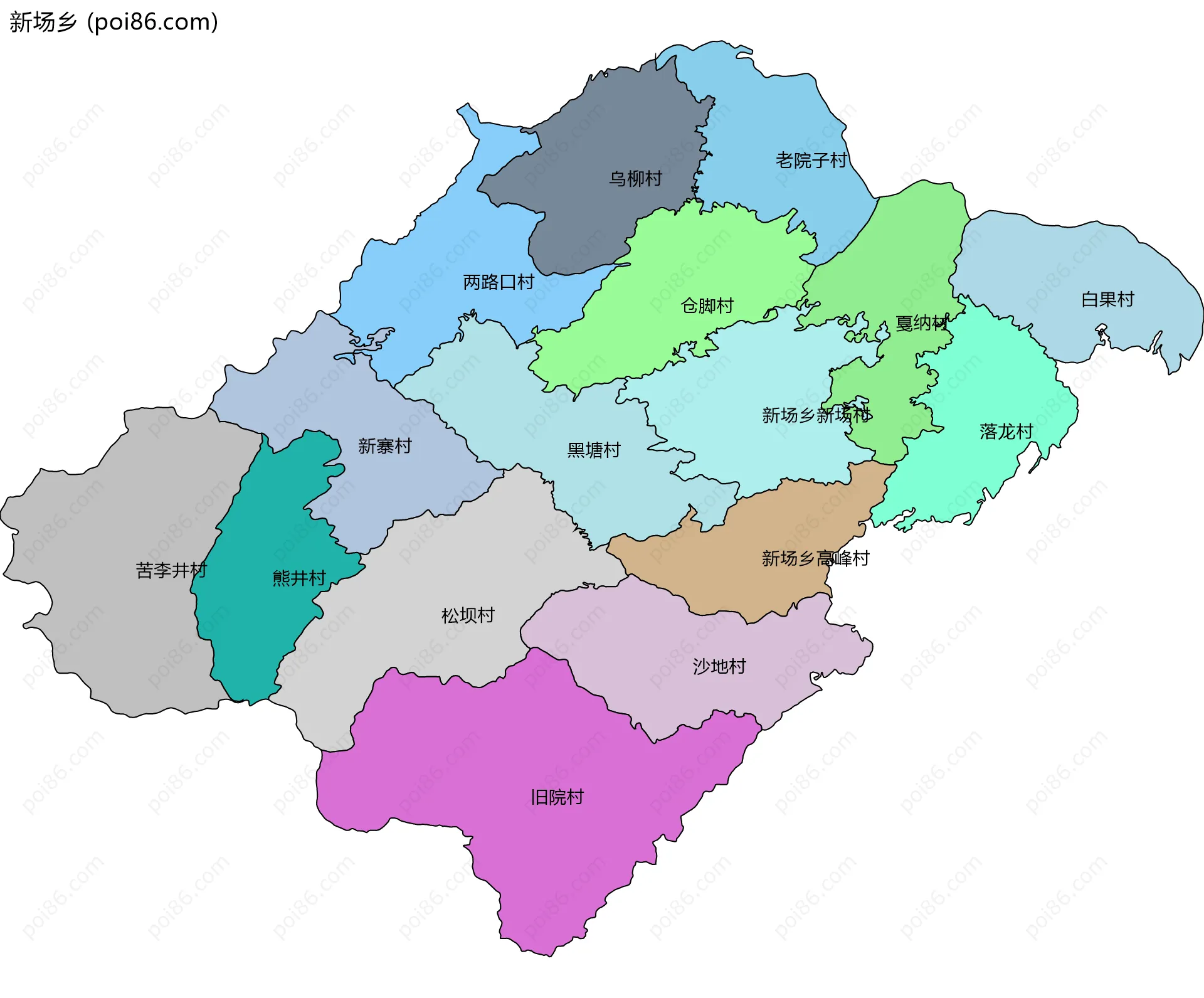 新场乡边界地图(五级行政区划)