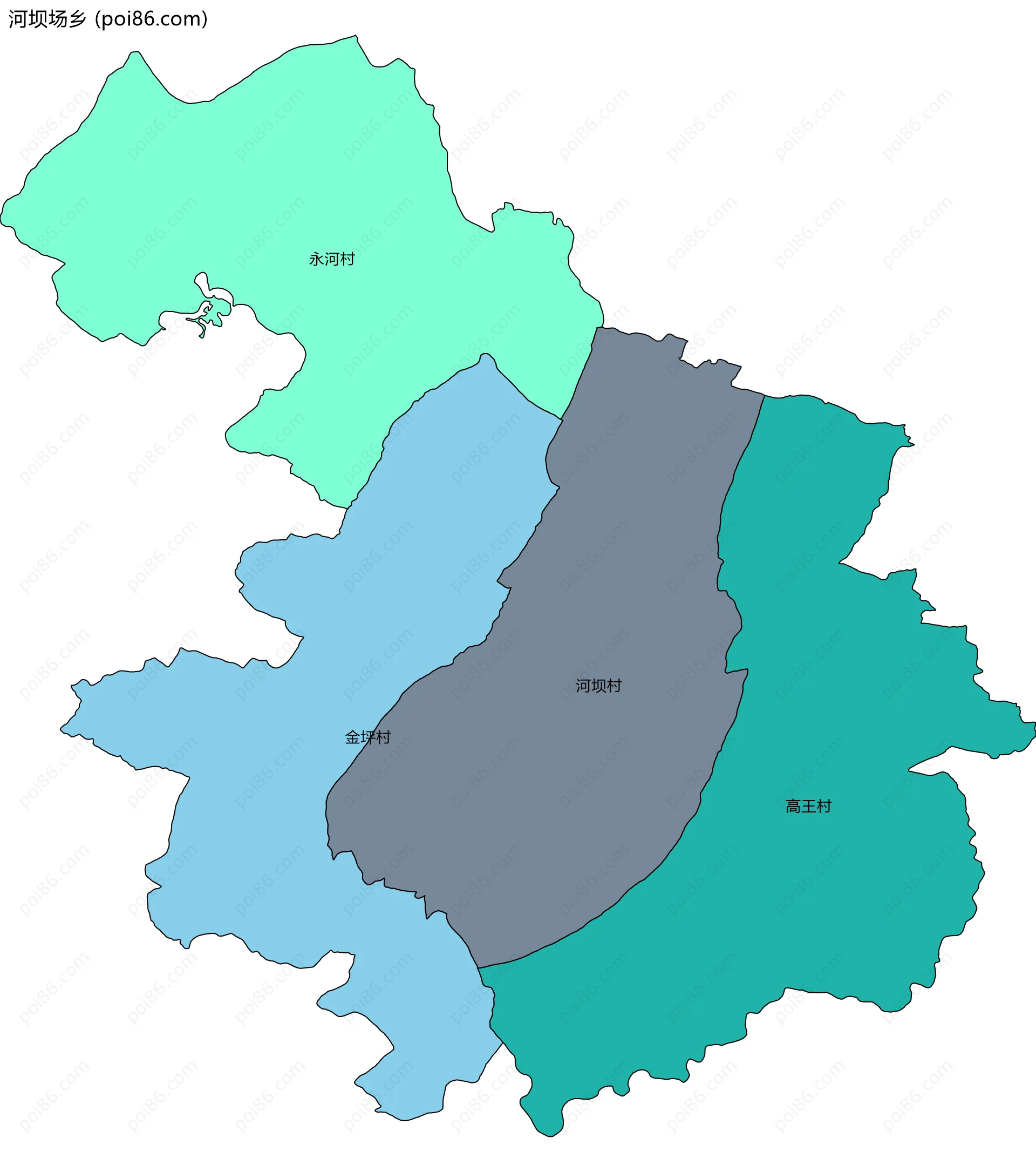 河坝场乡边界地图(五级行政区划)