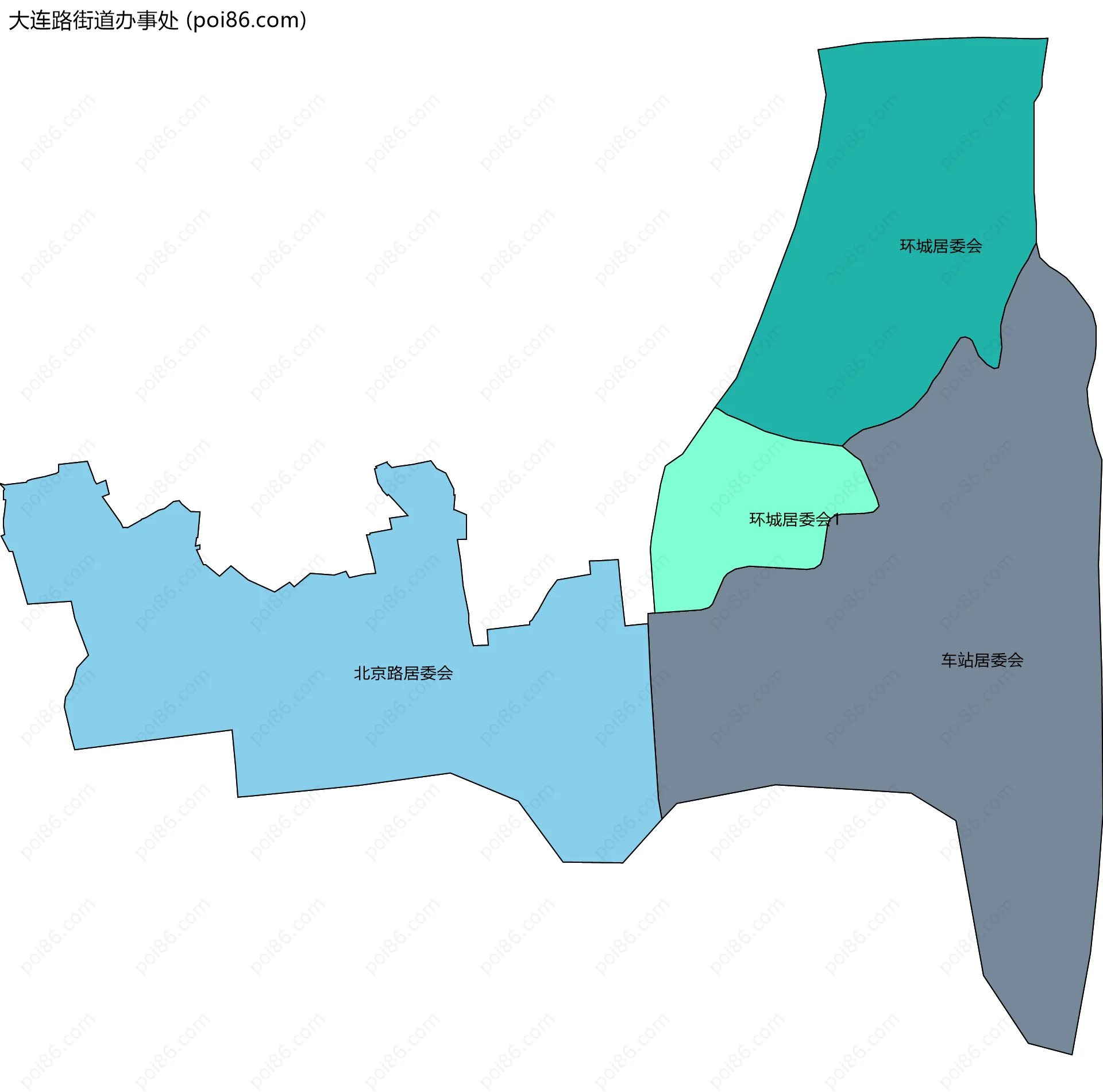大连路街道办事处边界地图(五级行政区划)