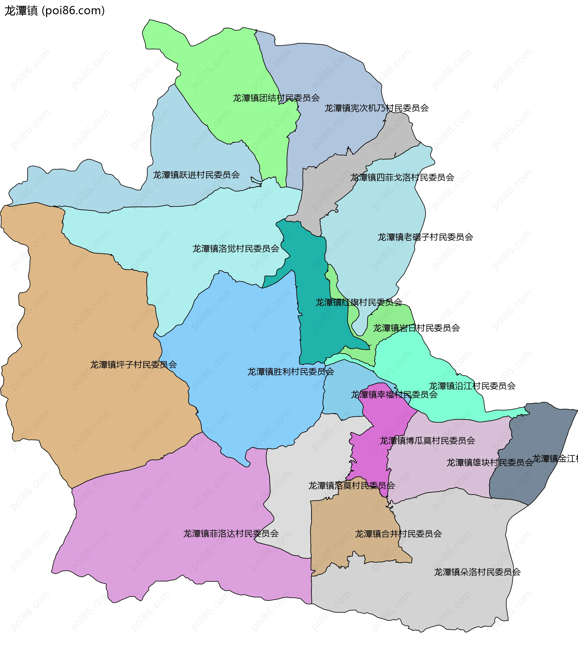 龙潭镇边界地图(五级行政区划)