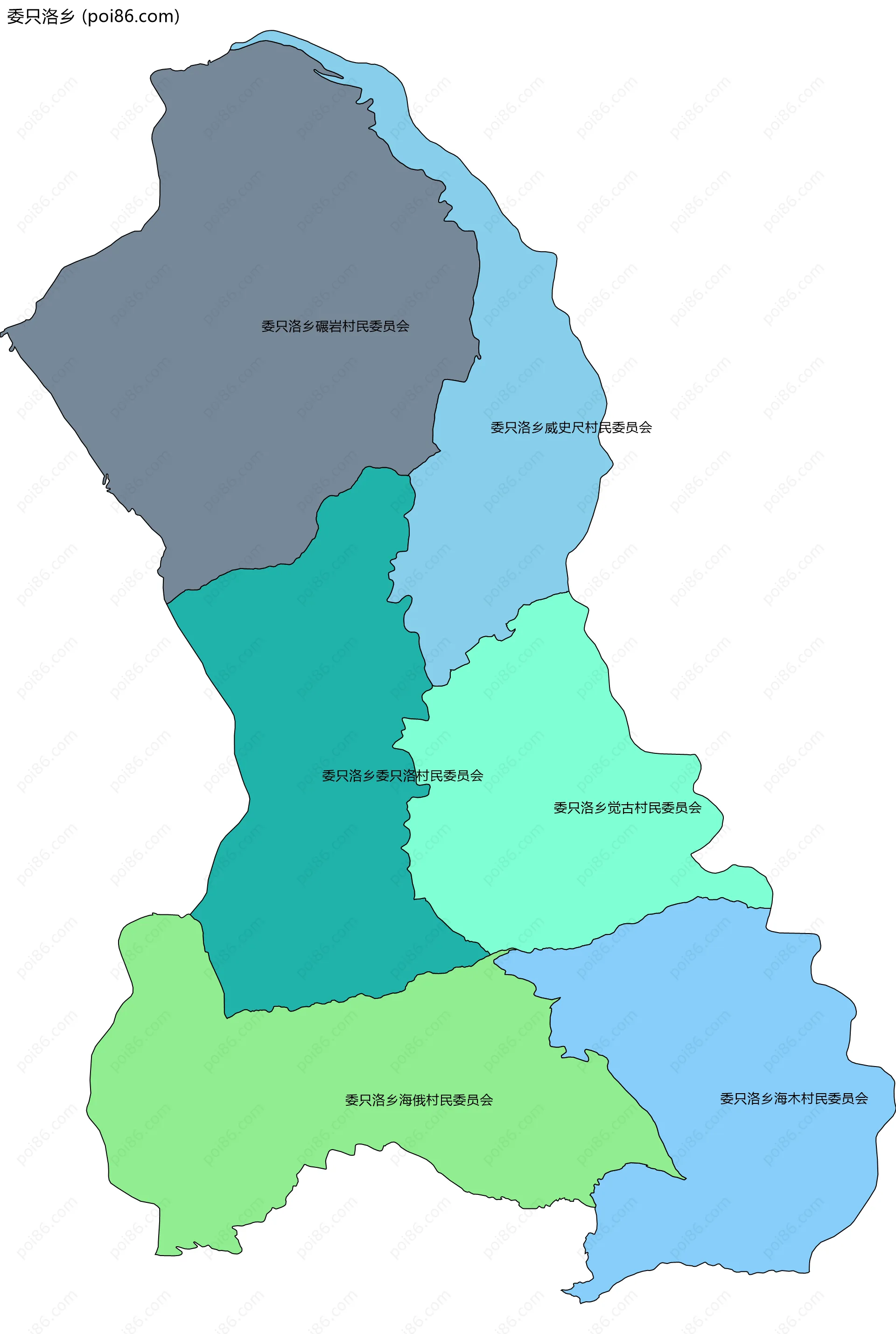 委只洛乡边界地图(五级行政区划)