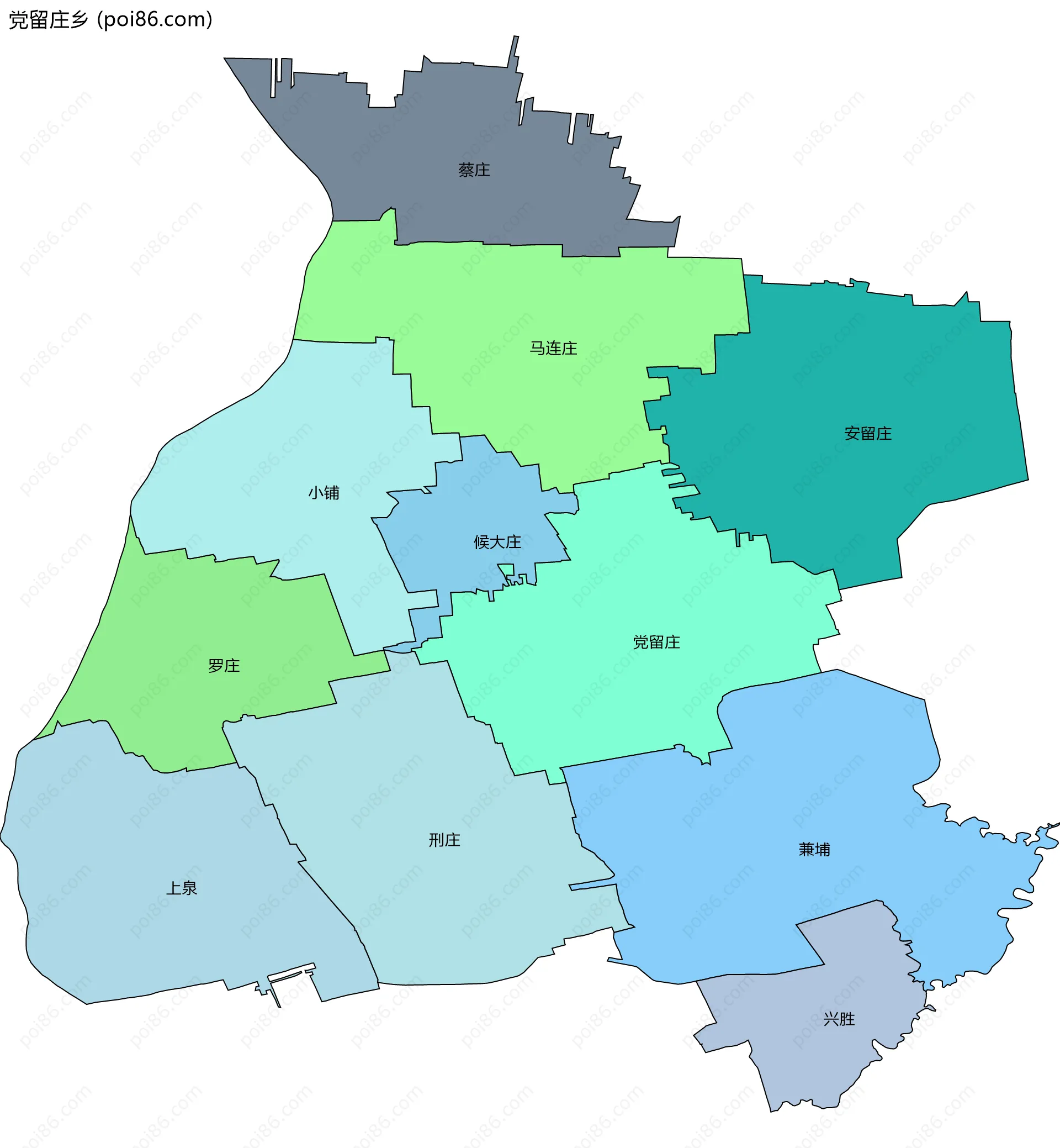 党留庄乡边界地图(五级行政区划)