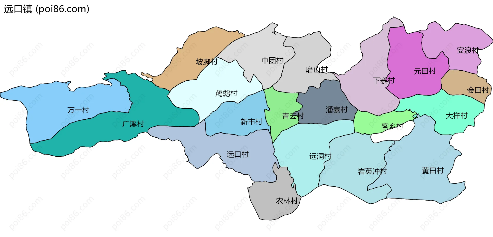 远口镇边界地图(五级行政区划)