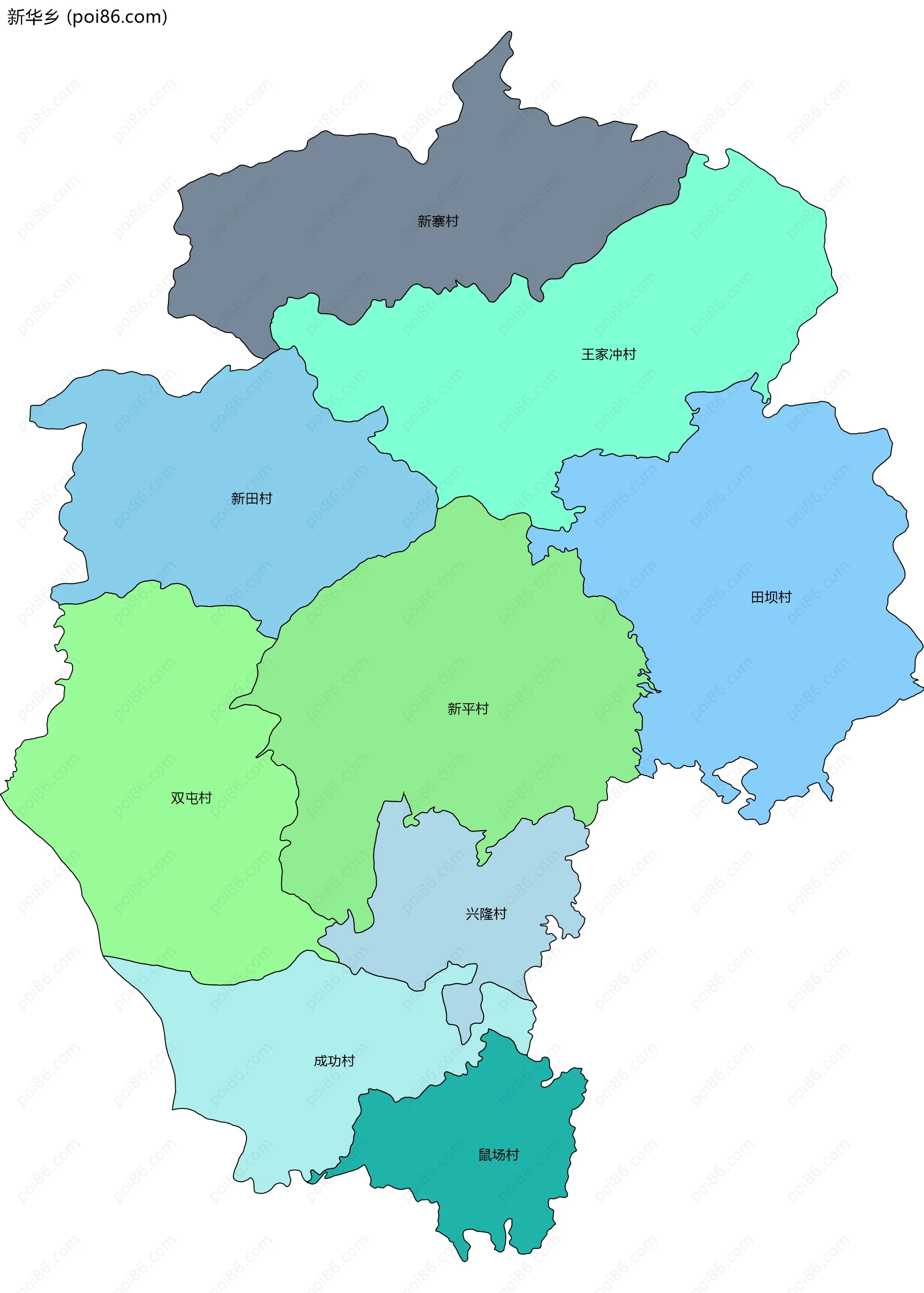 新华乡边界地图(五级行政区划)