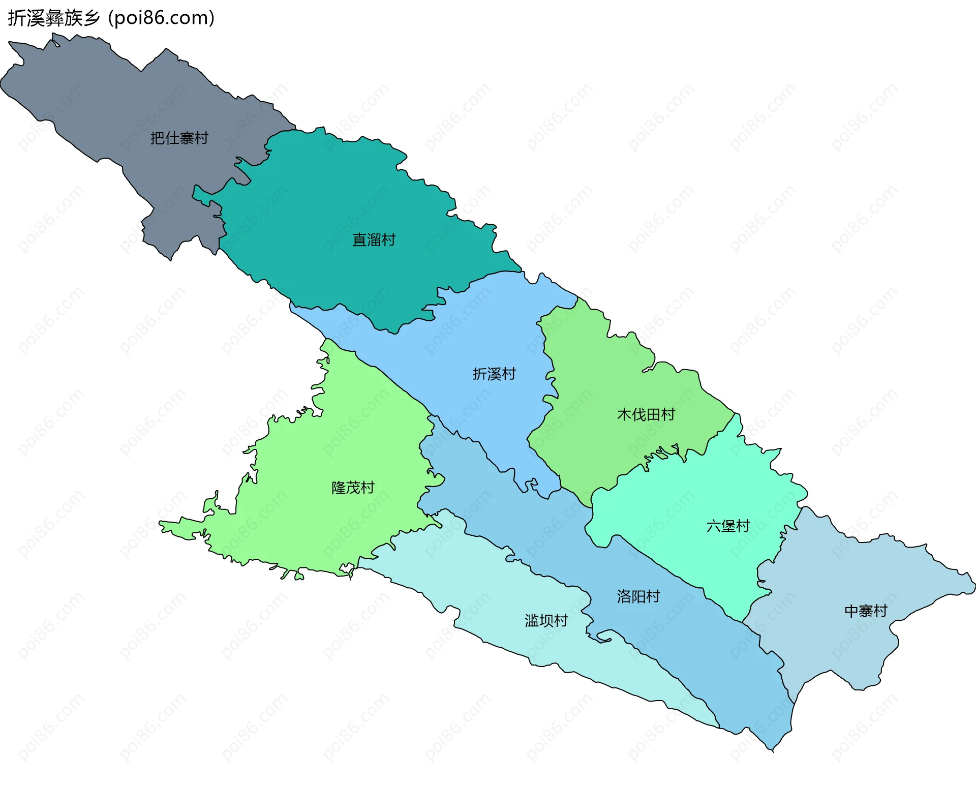 折溪彝族乡边界地图(五级行政区划)