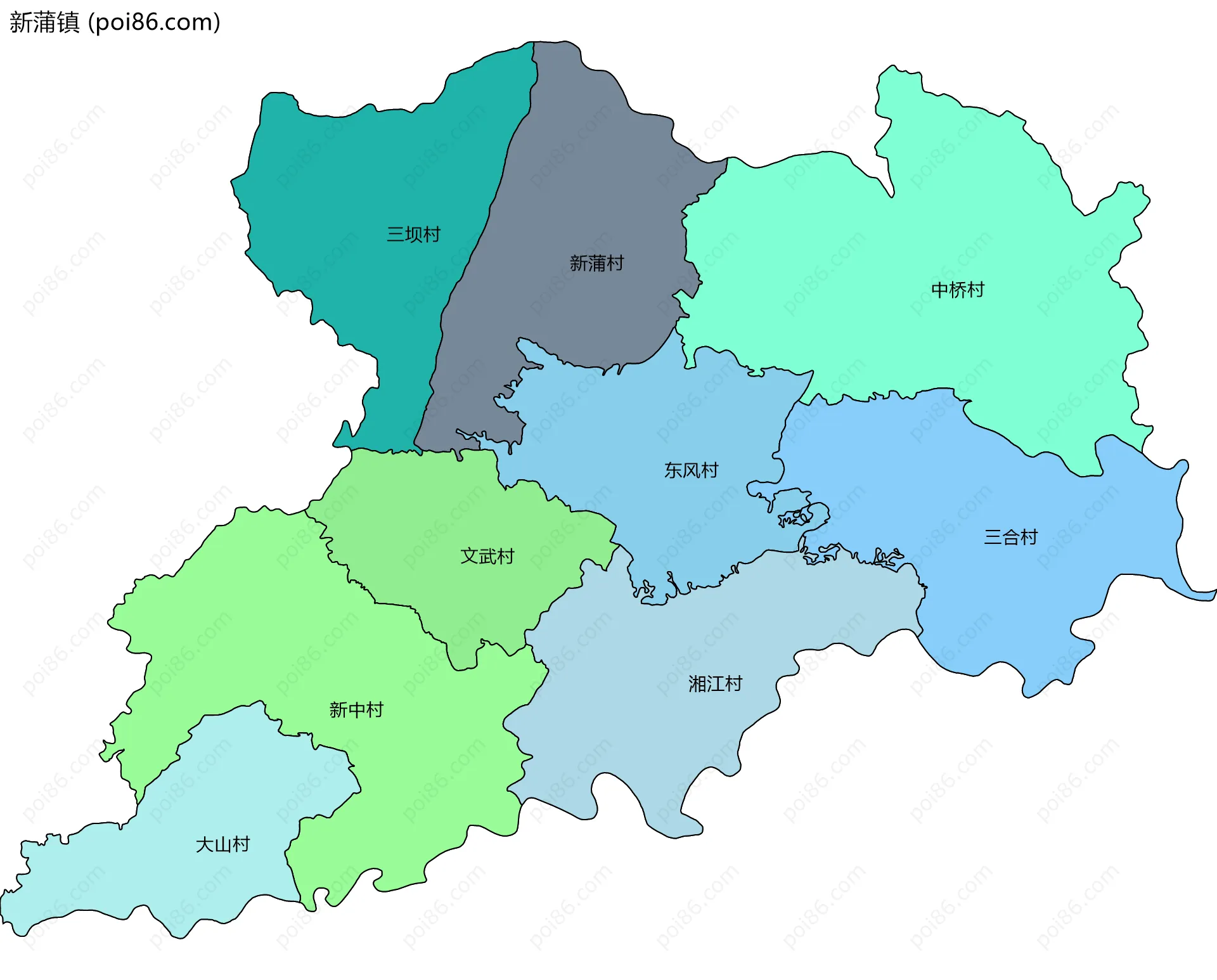 新蒲镇边界地图(五级行政区划)