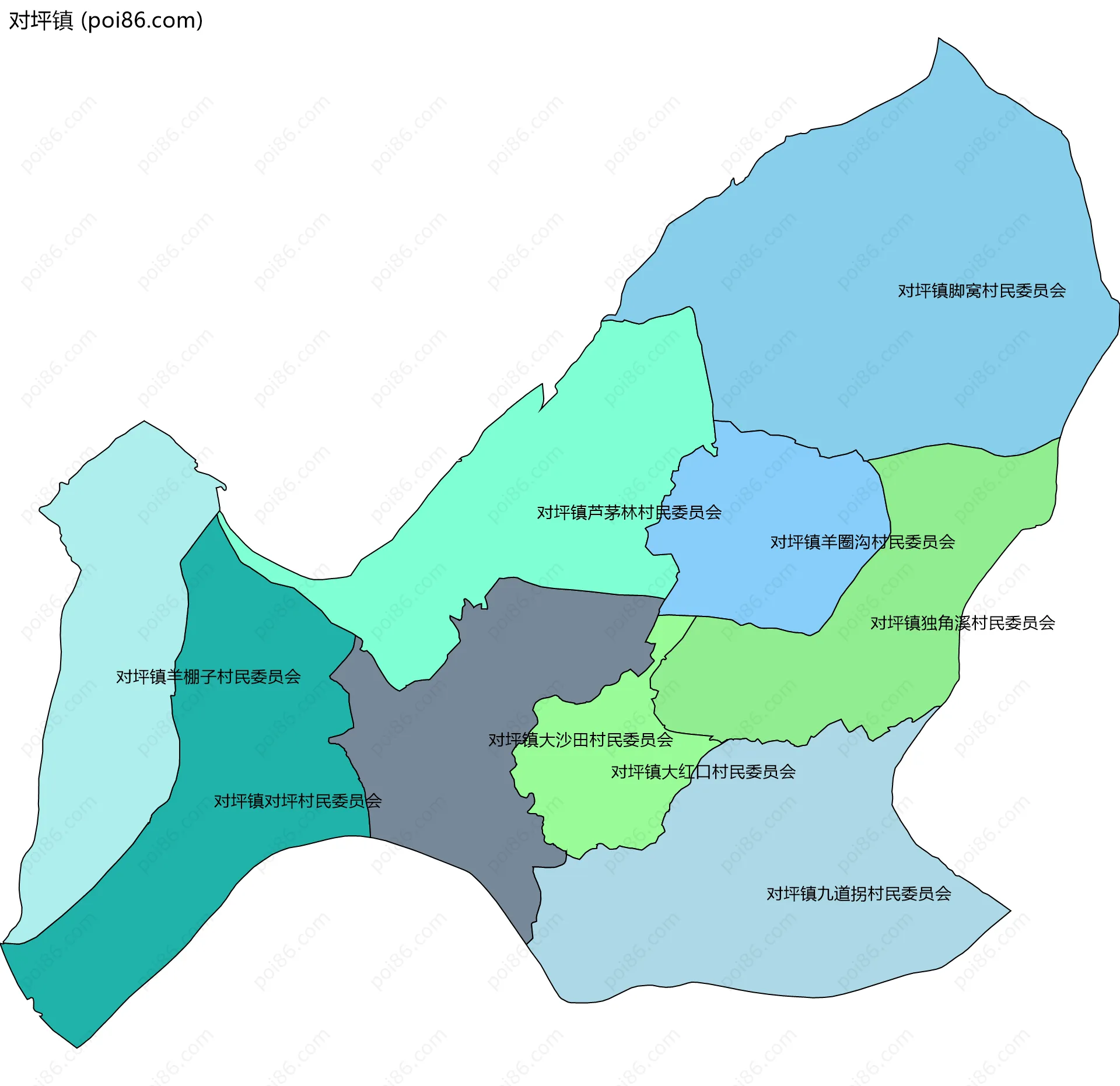 对坪镇边界地图(五级行政区划)