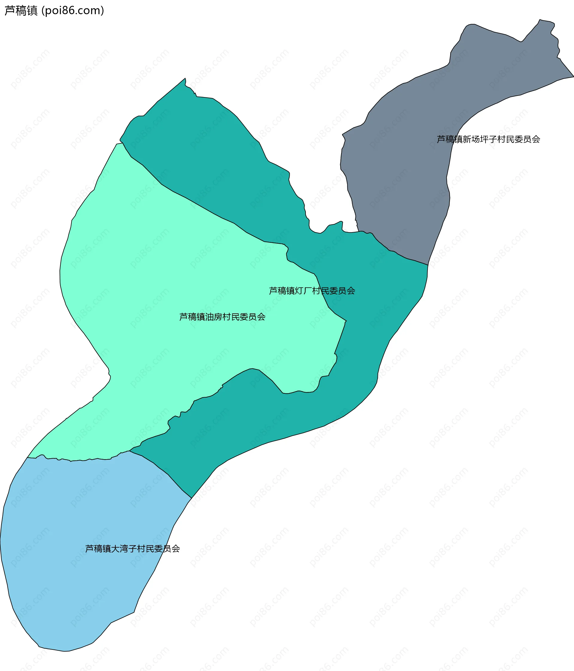 芦稿镇边界地图(五级行政区划)
