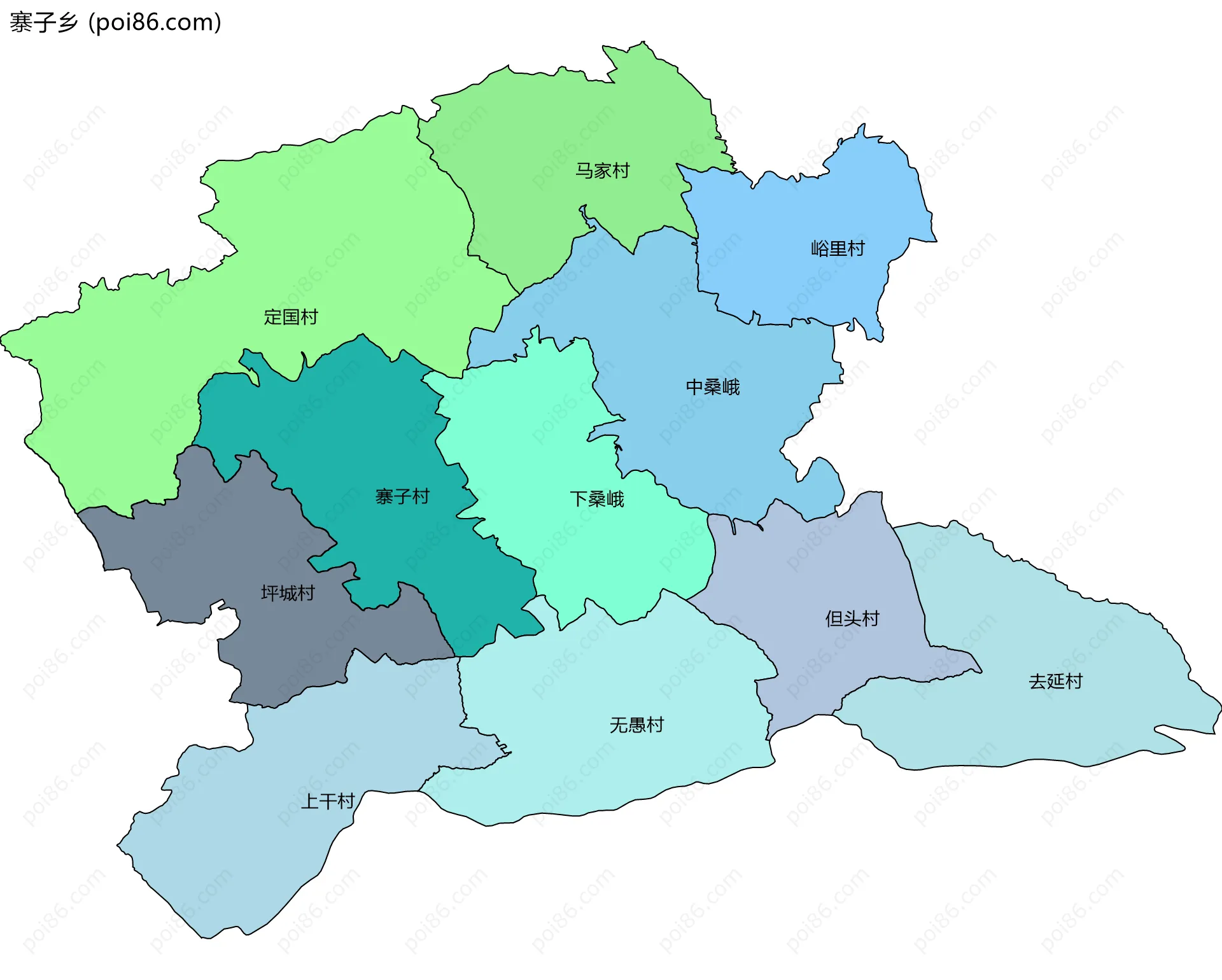 寨子乡边界地图(五级行政区划)