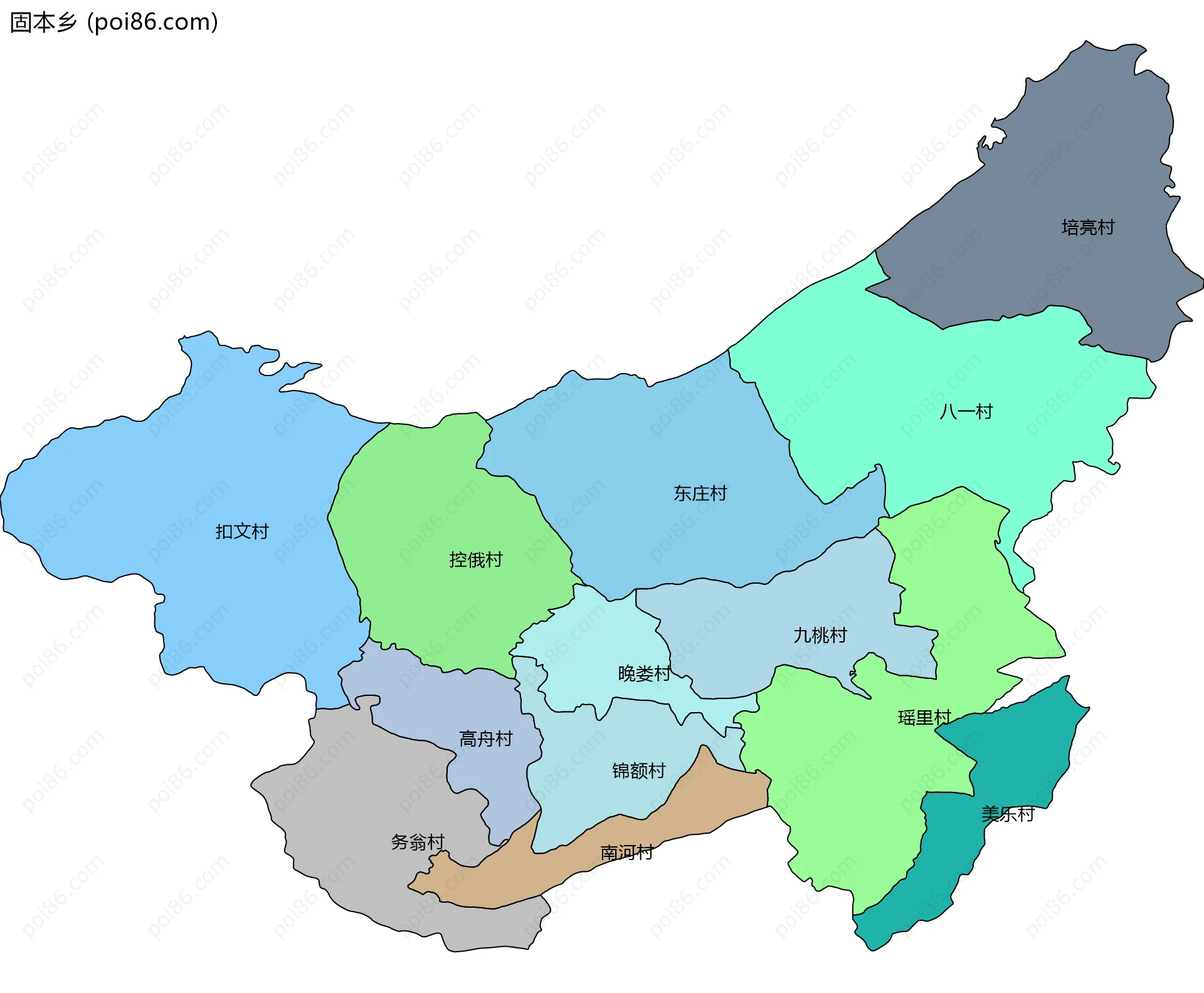 固本乡边界地图(五级行政区划)
