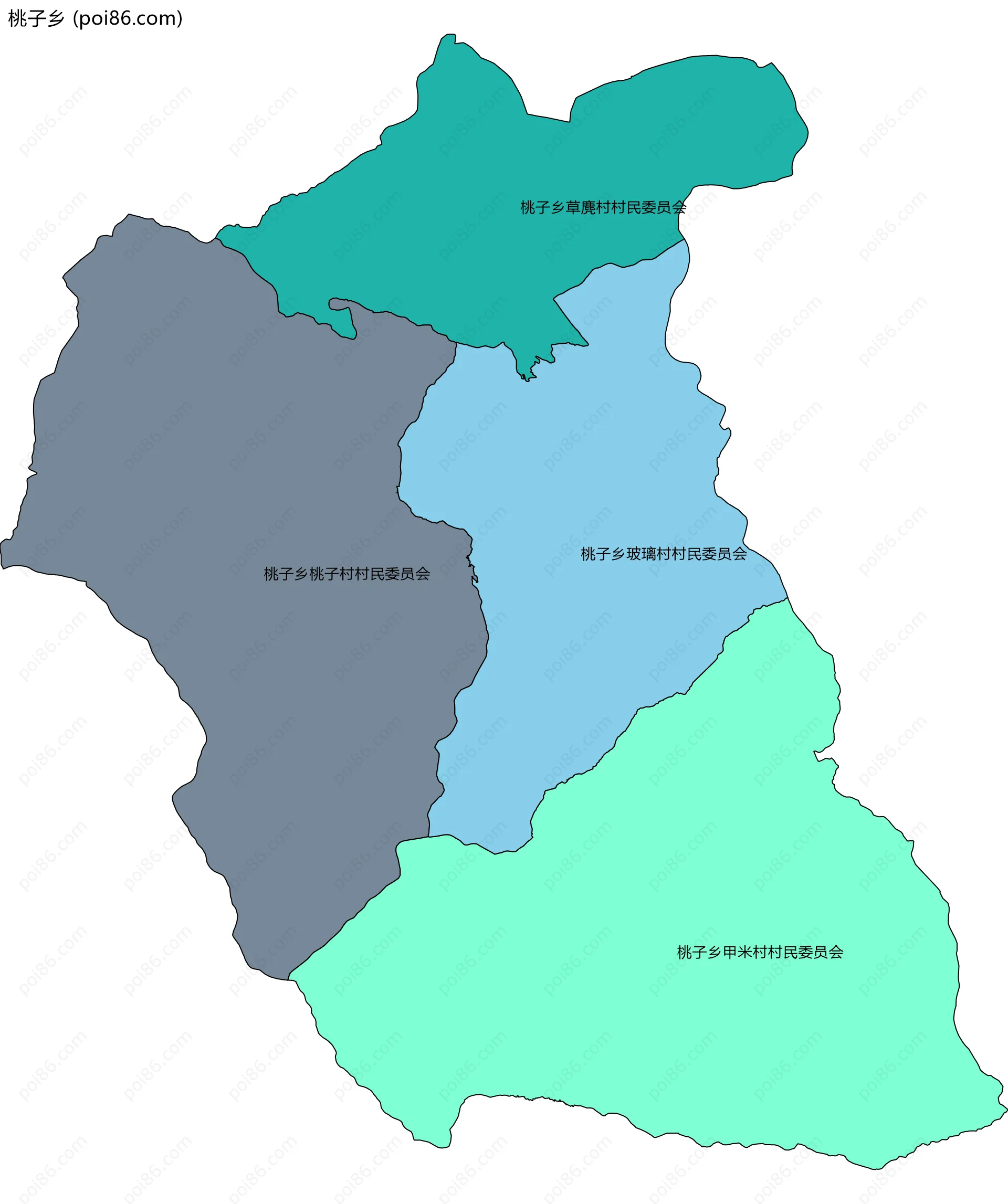 桃子乡边界地图(五级行政区划)