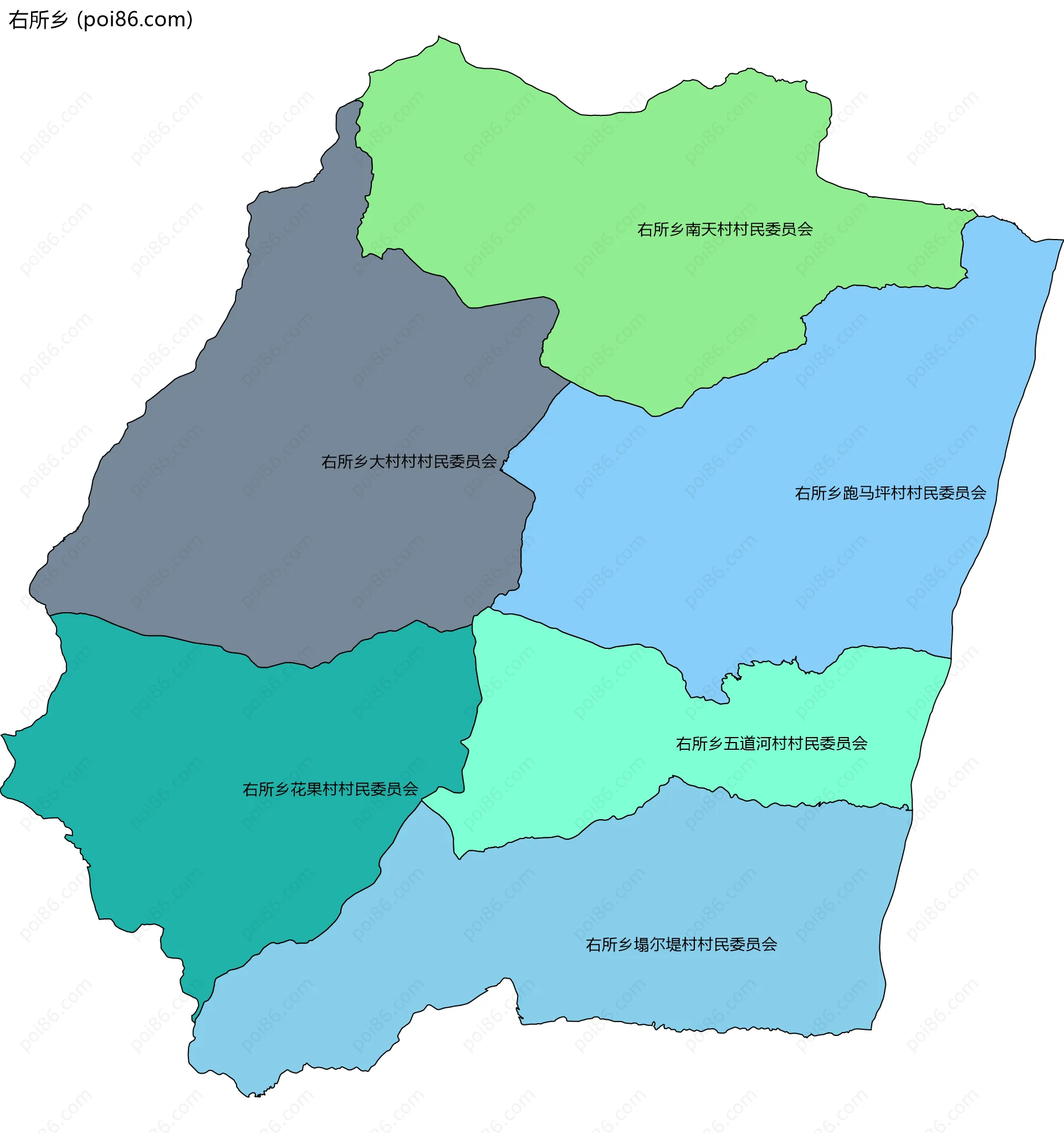 右所乡边界地图(五级行政区划)