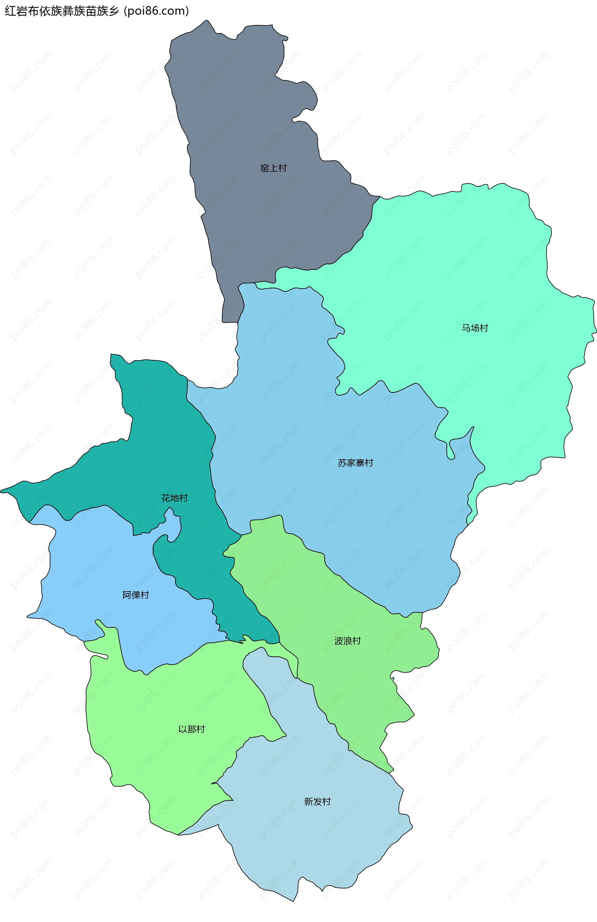 红岩布依族彝族苗族乡边界地图(五级行政区划)