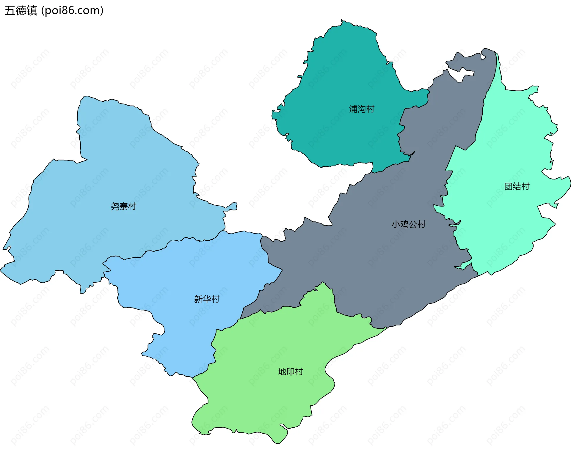 五德镇边界地图(五级行政区划)