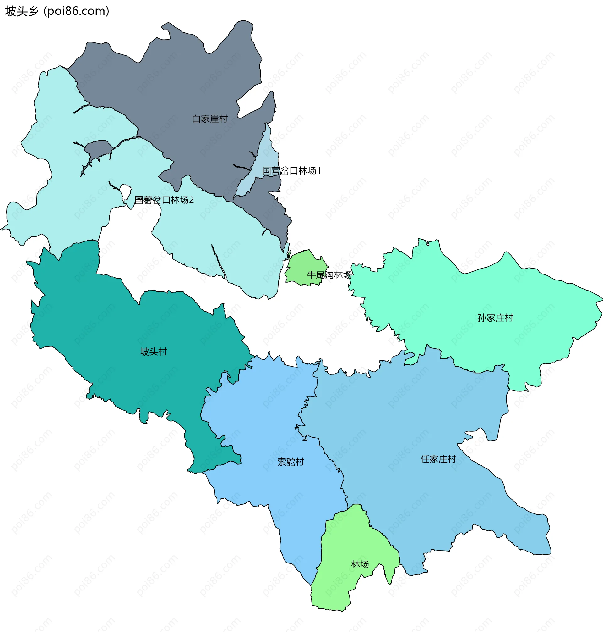 坡头乡边界地图(五级行政区划)
