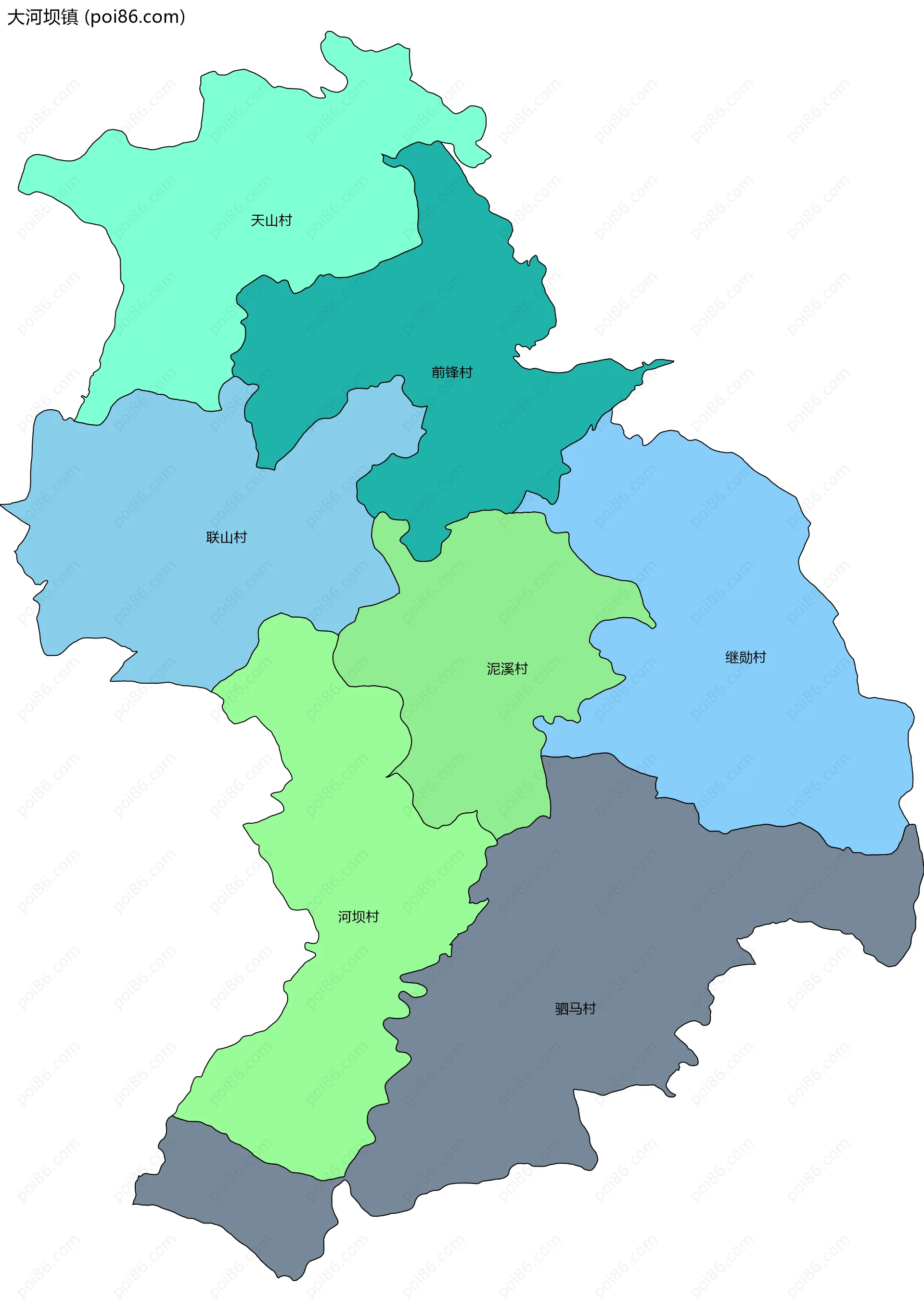 大河坝镇边界地图(五级行政区划)