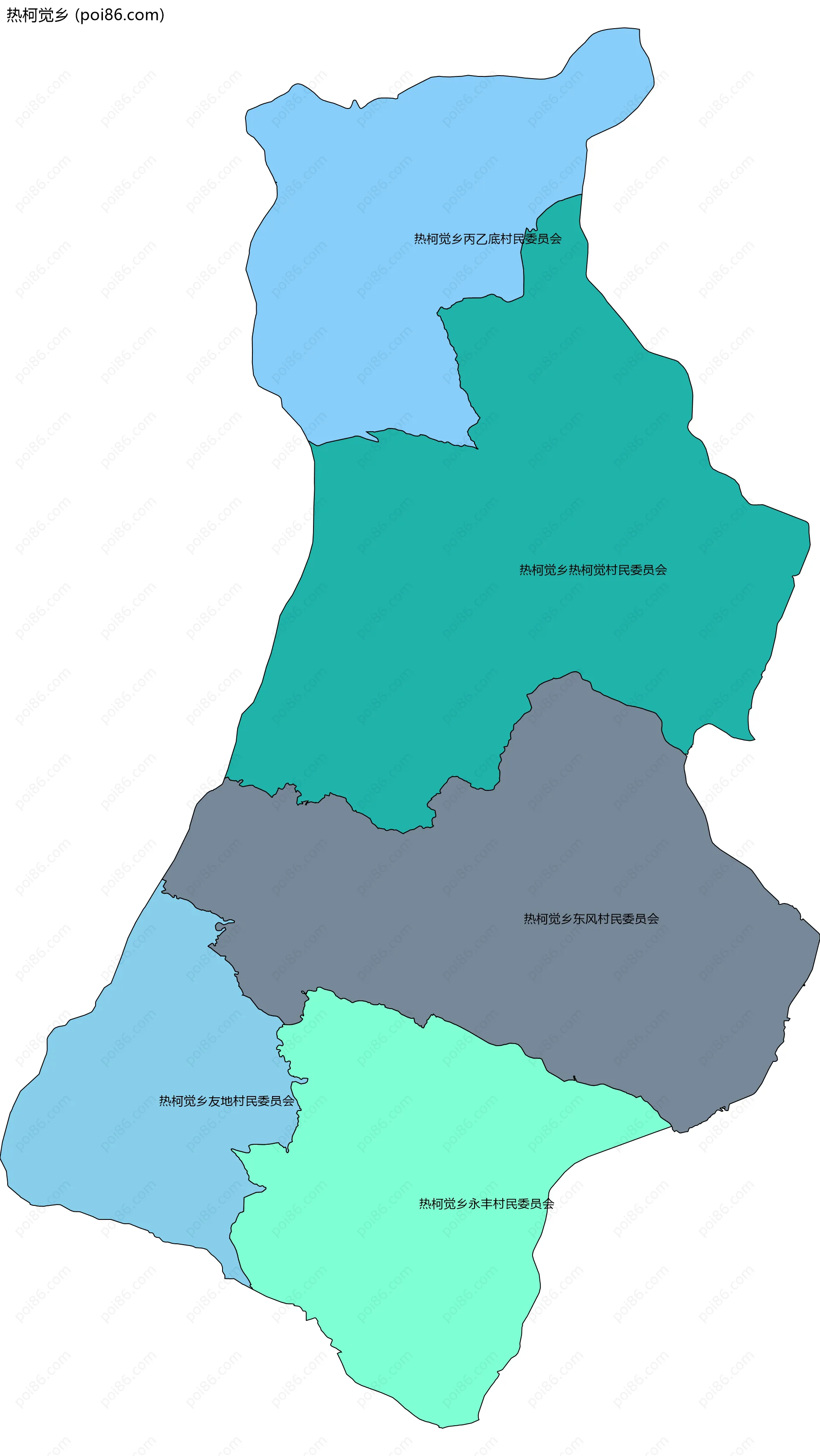 热柯觉乡边界地图(五级行政区划)