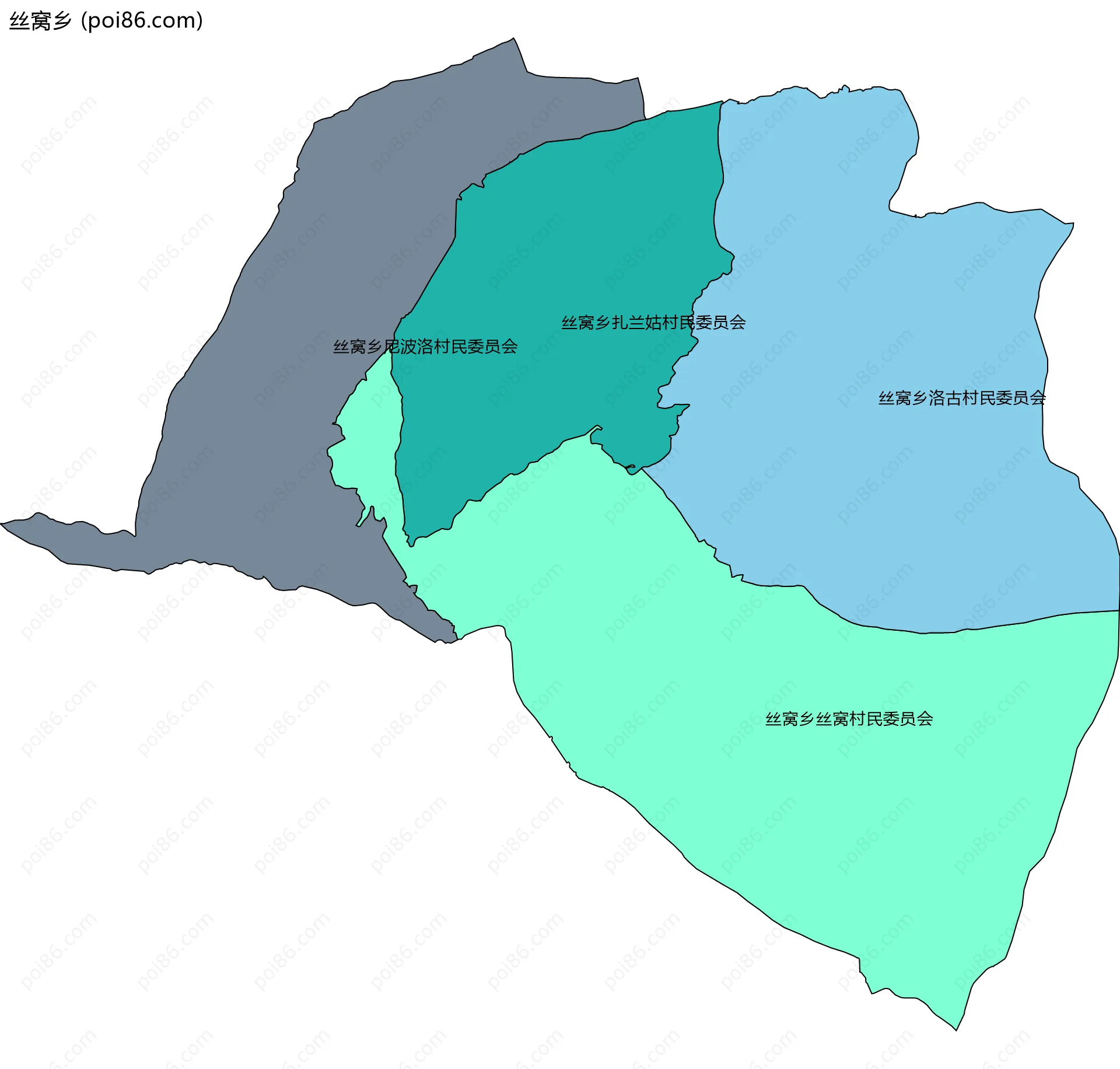 丝窝乡边界地图(五级行政区划)