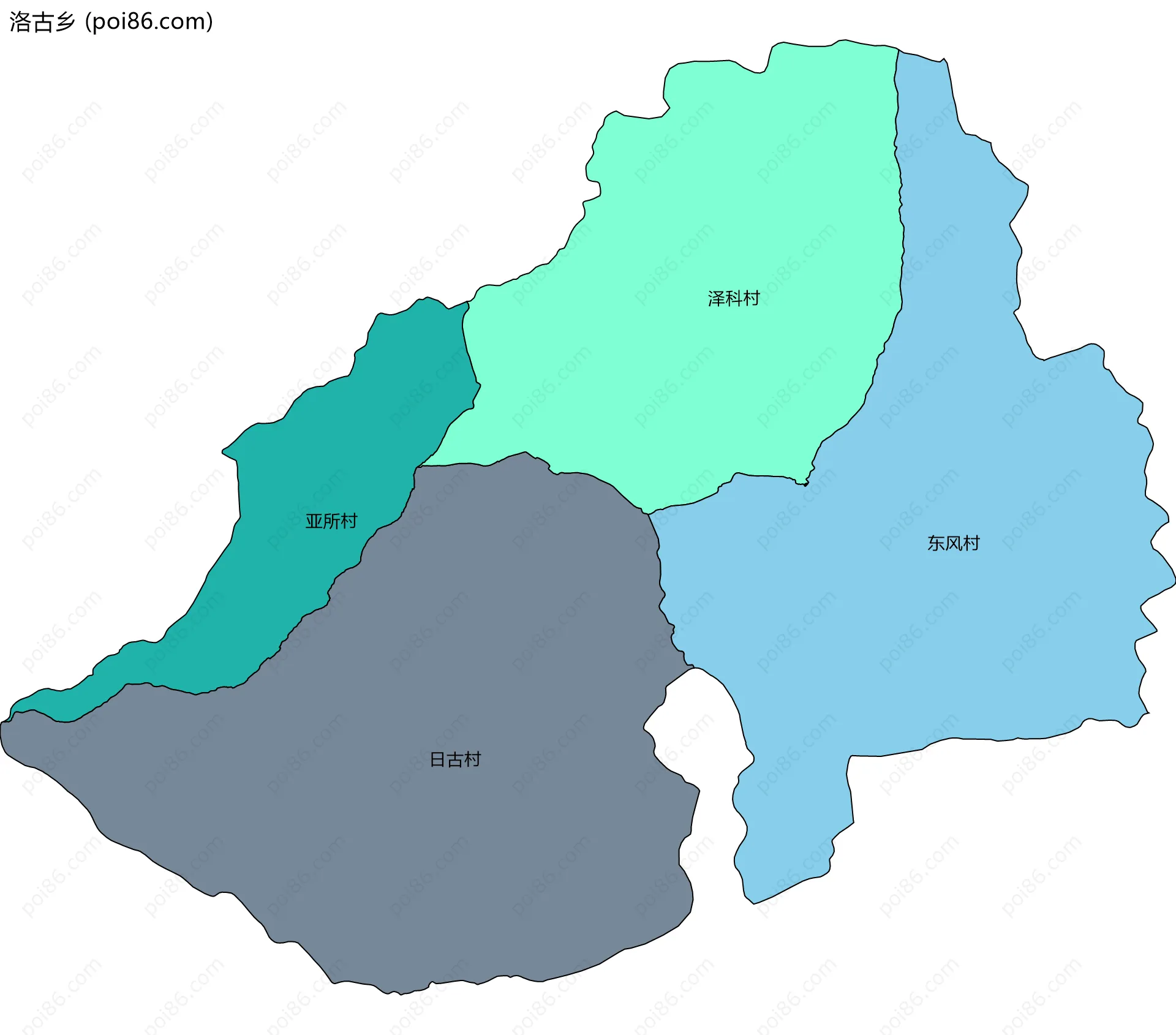 洛古乡边界地图(五级行政区划)