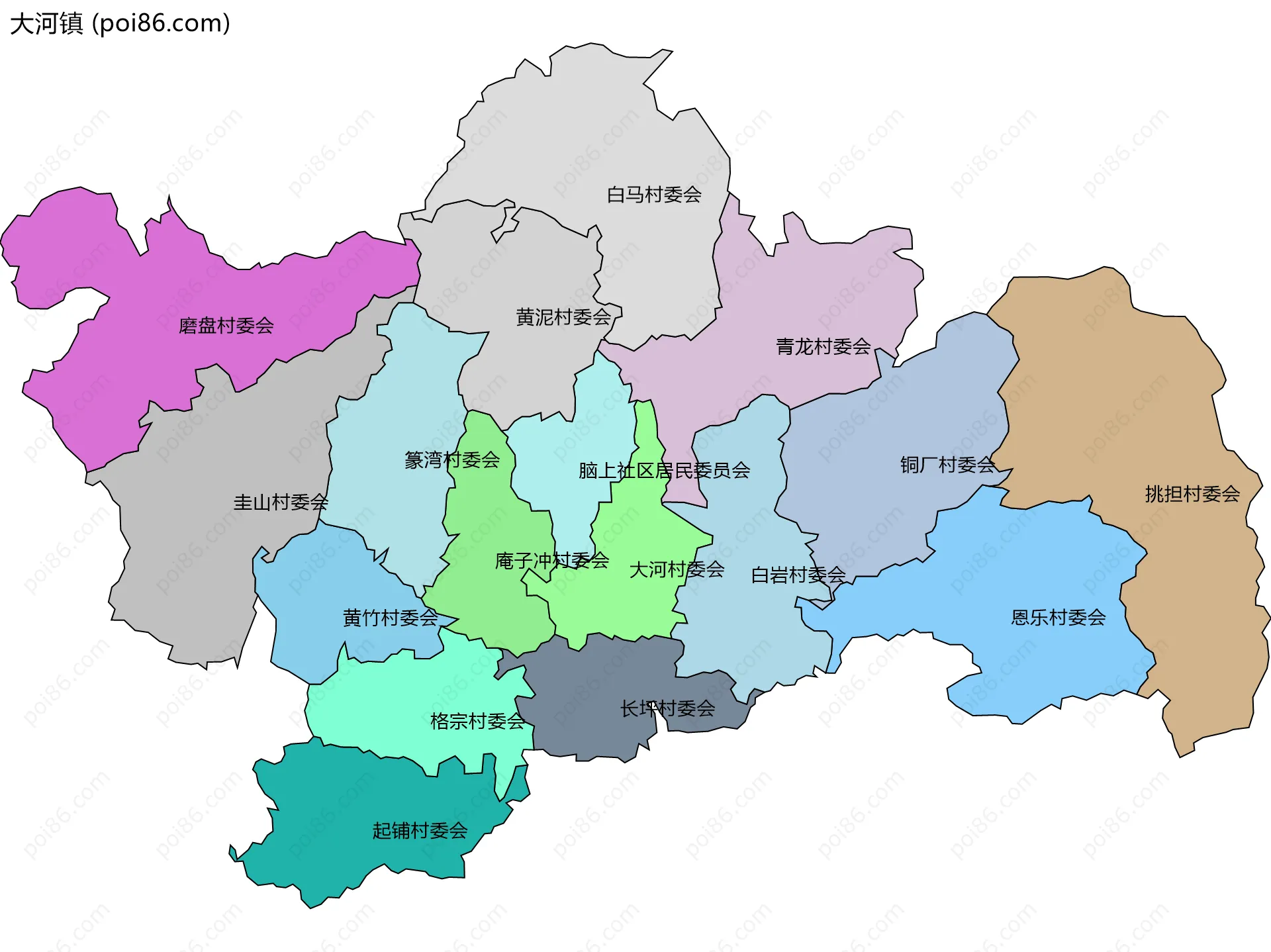 大河镇边界地图(五级行政区划)