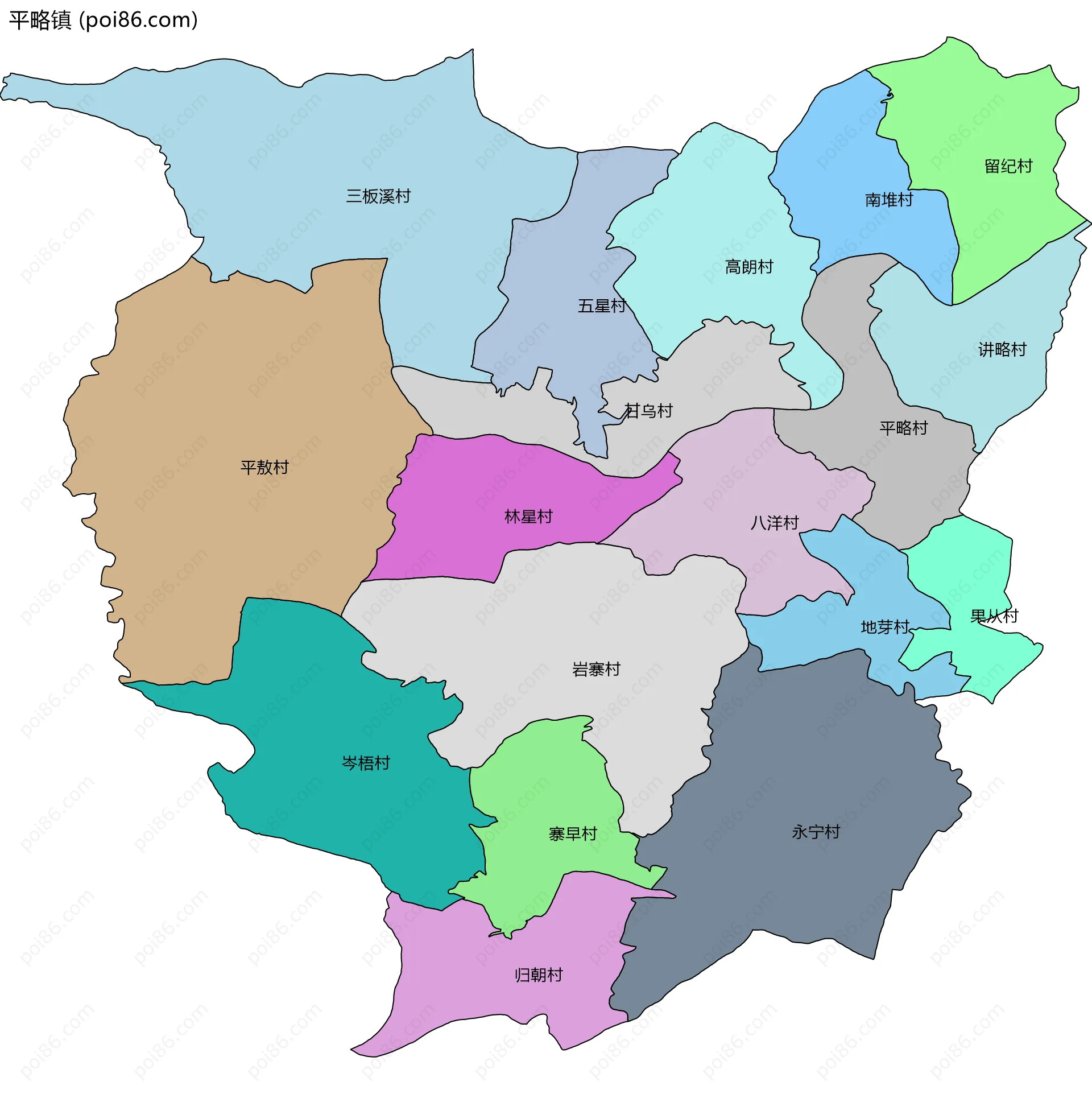 平略镇边界地图(五级行政区划)