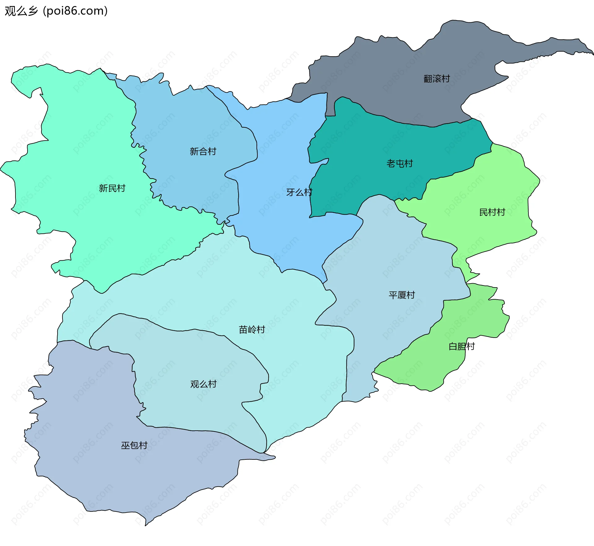 观么乡边界地图(五级行政区划)