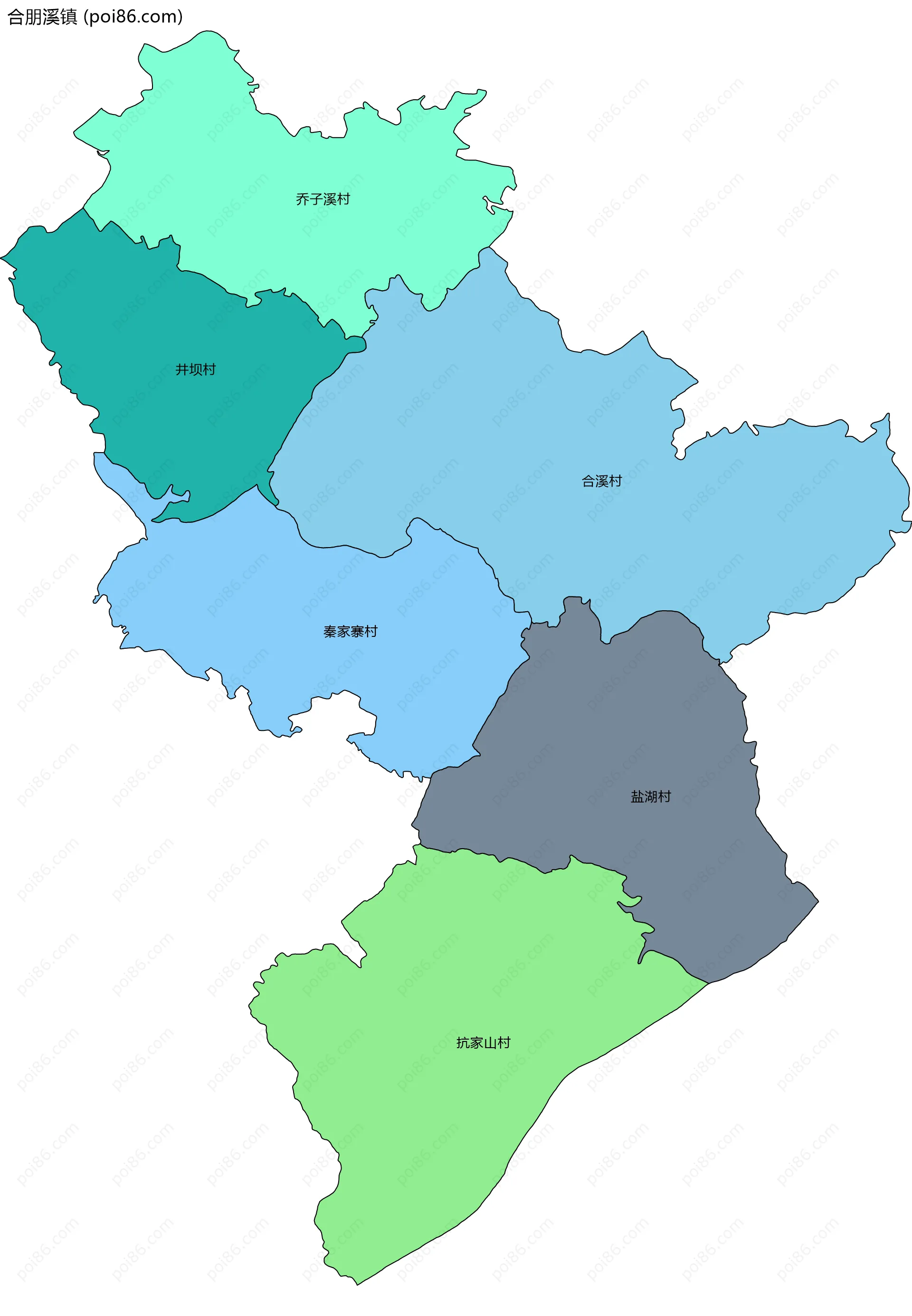 合朋溪镇边界地图(五级行政区划)