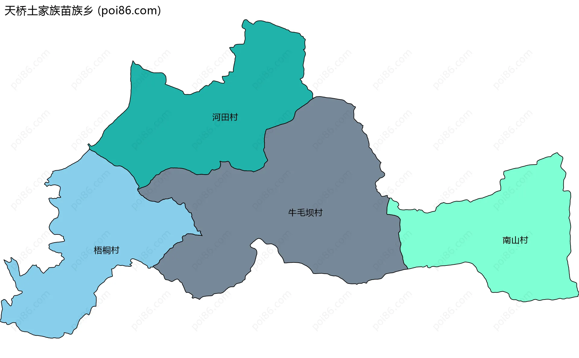 天桥土家族苗族乡边界地图(五级行政区划)