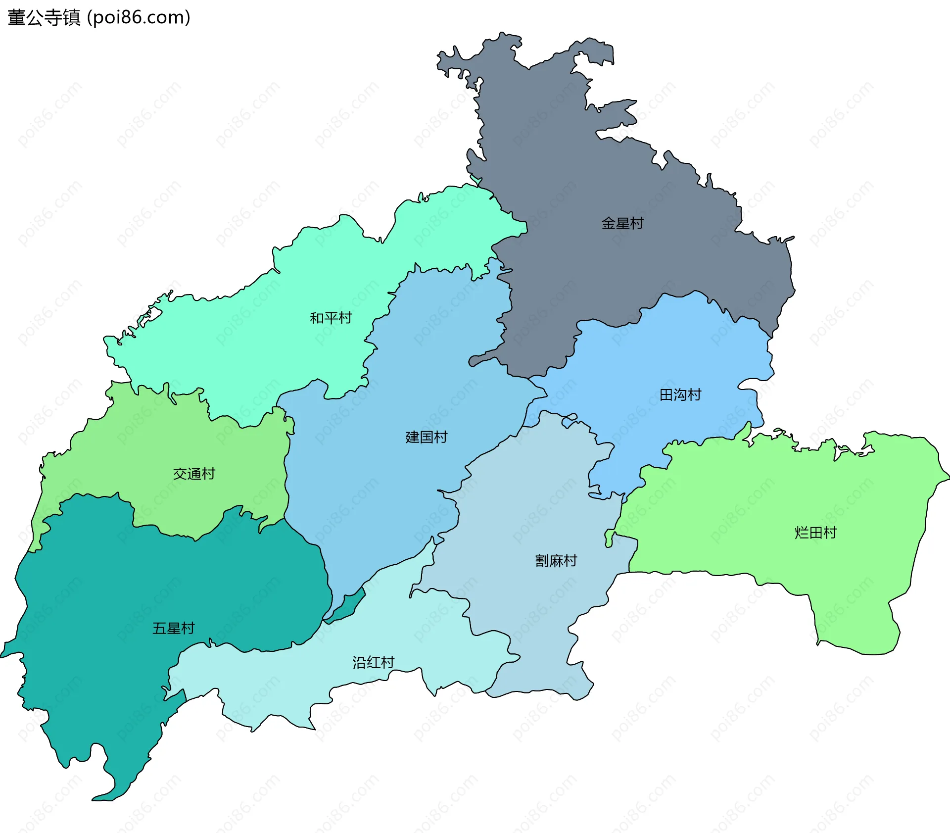 董公寺镇边界地图(五级行政区划)