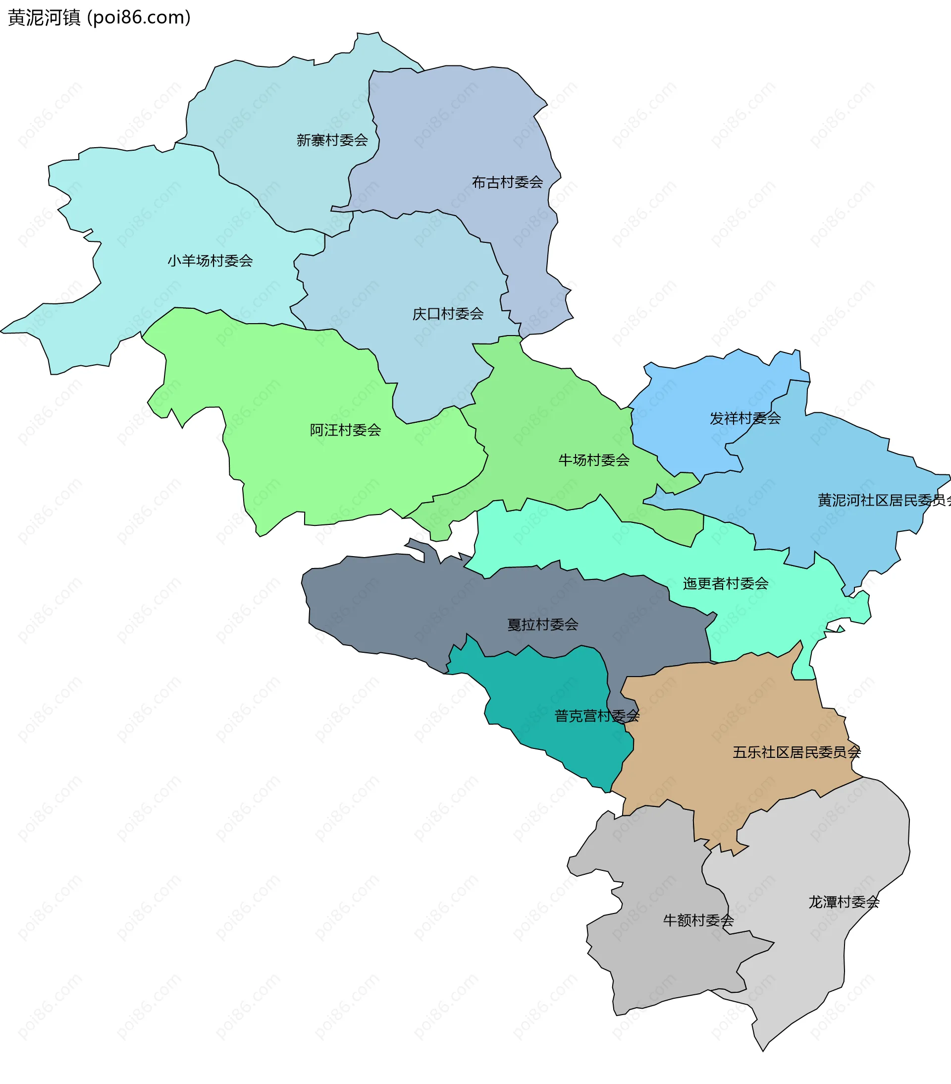 黄泥河镇边界地图(五级行政区划)