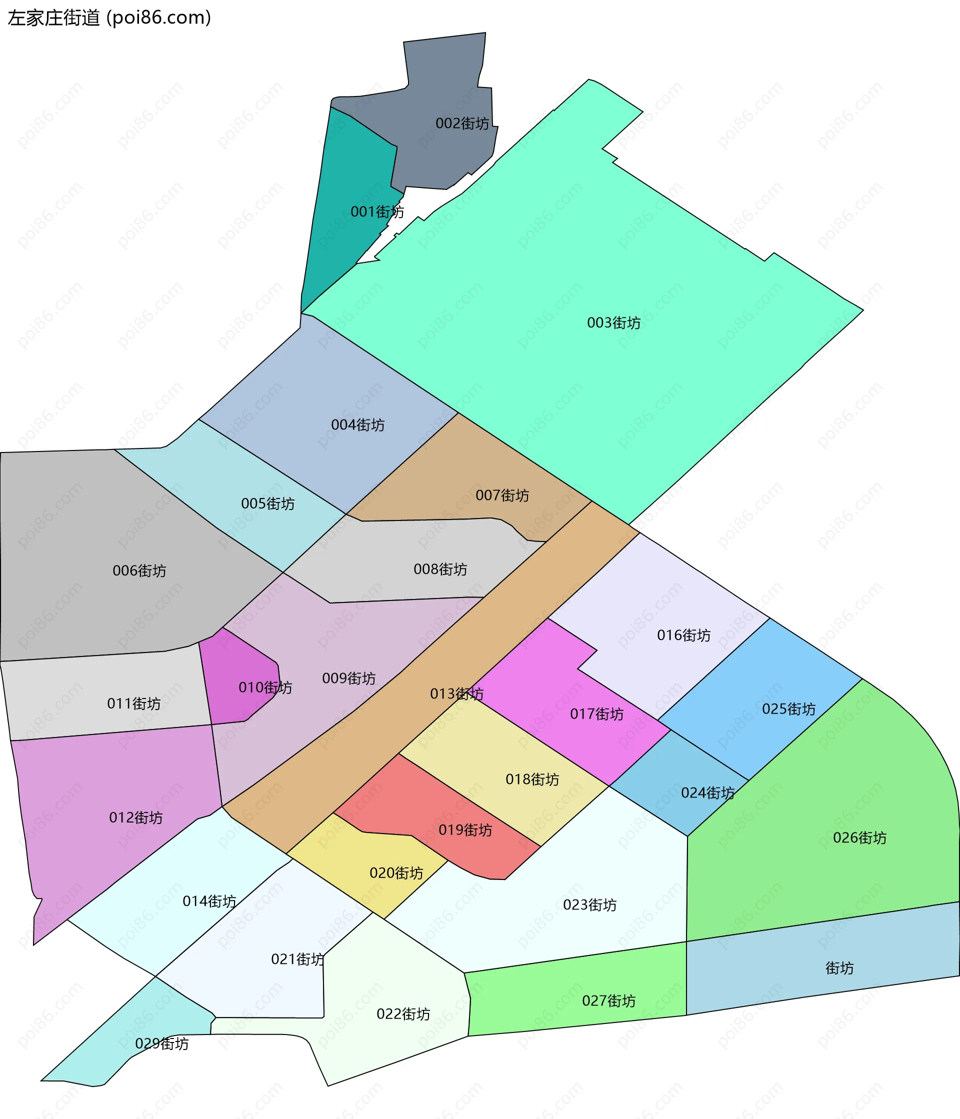 左家庄街道边界地图(五级行政区划)