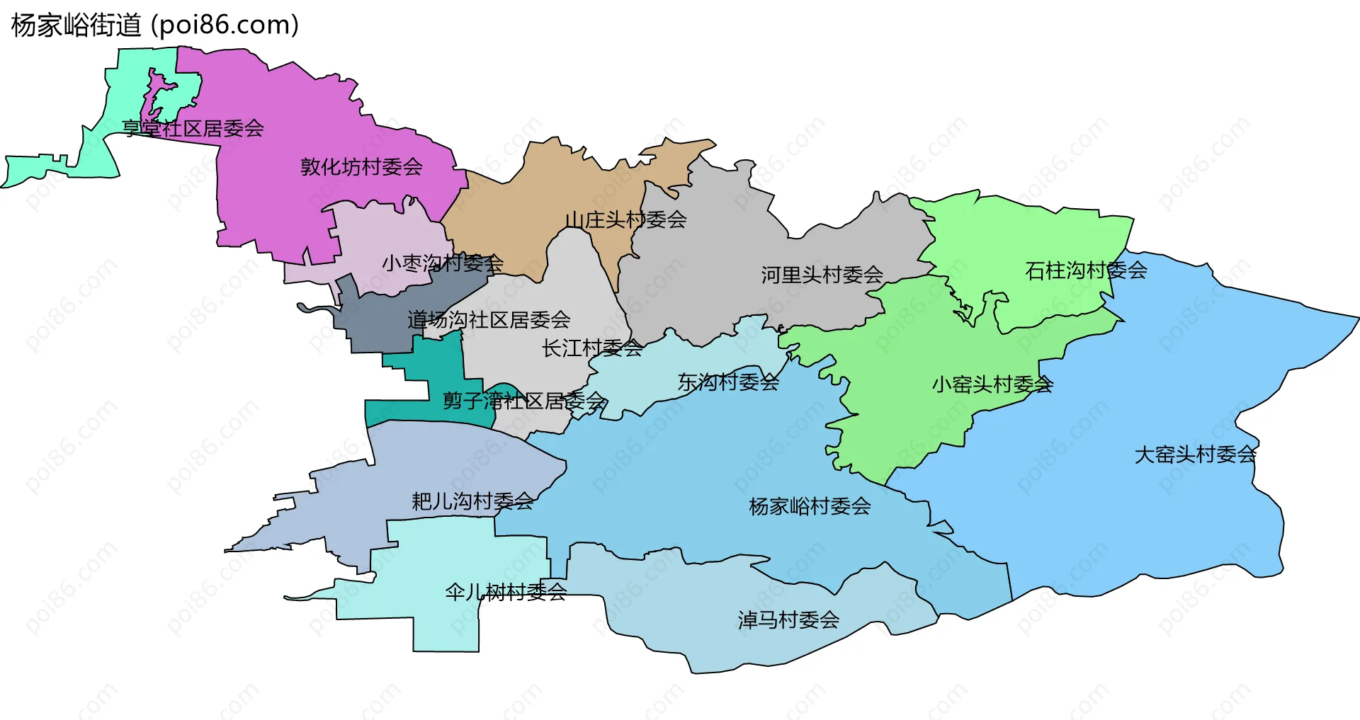 杨家峪街道边界地图(五级行政区划)