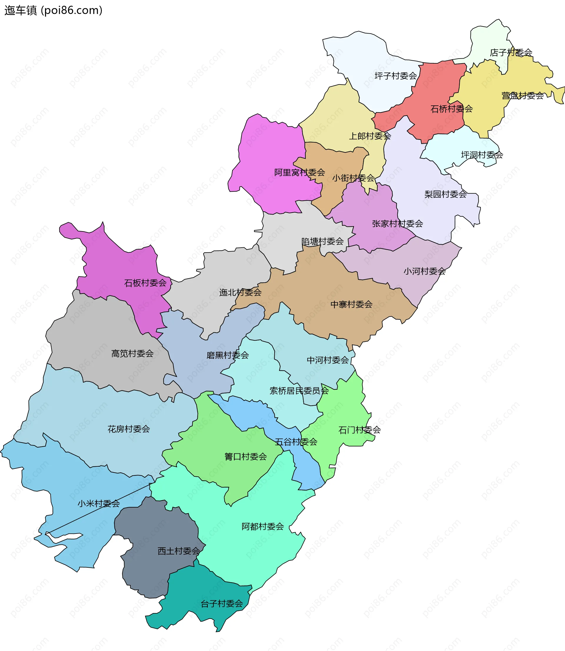 迤车镇边界地图(五级行政区划)