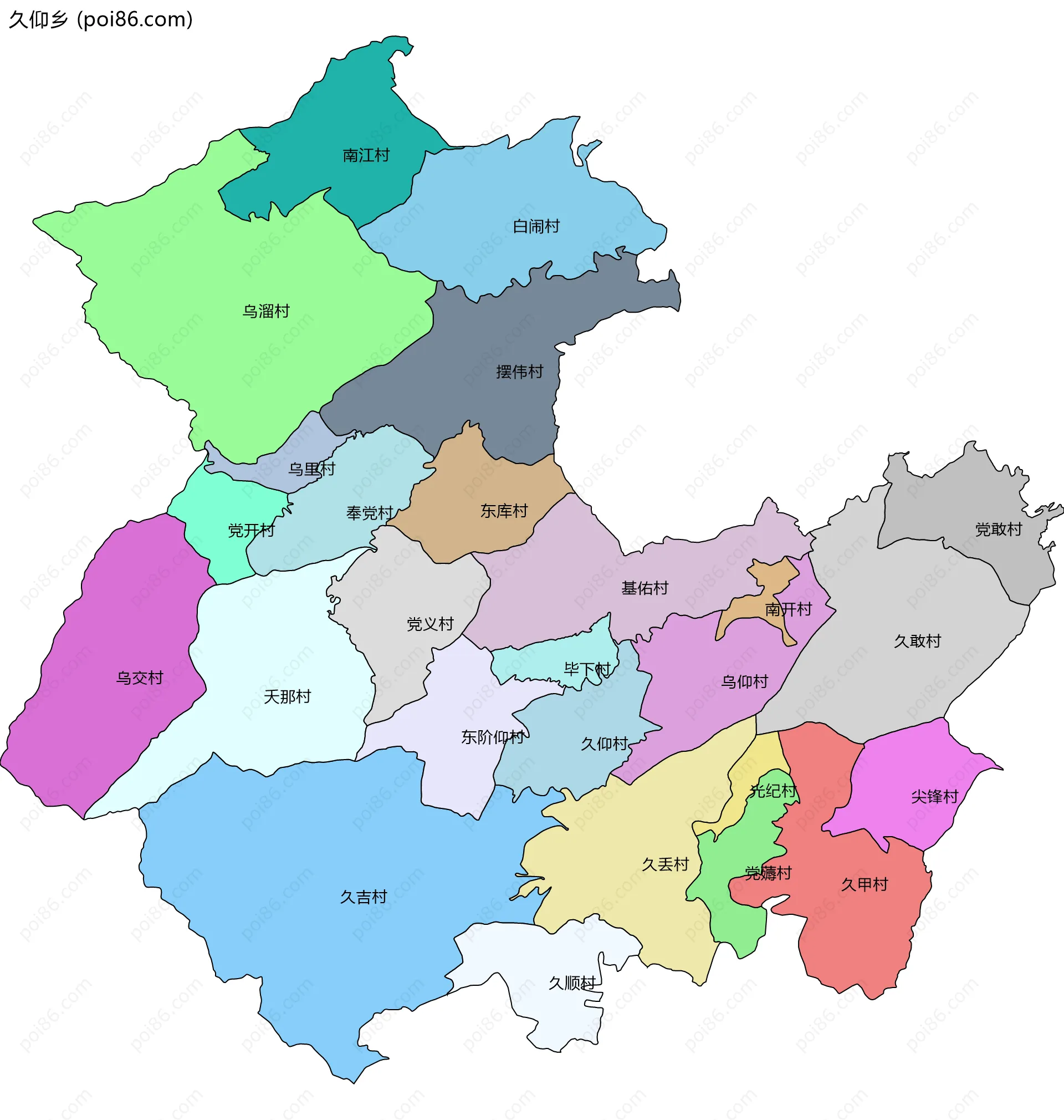 久仰乡边界地图(五级行政区划)