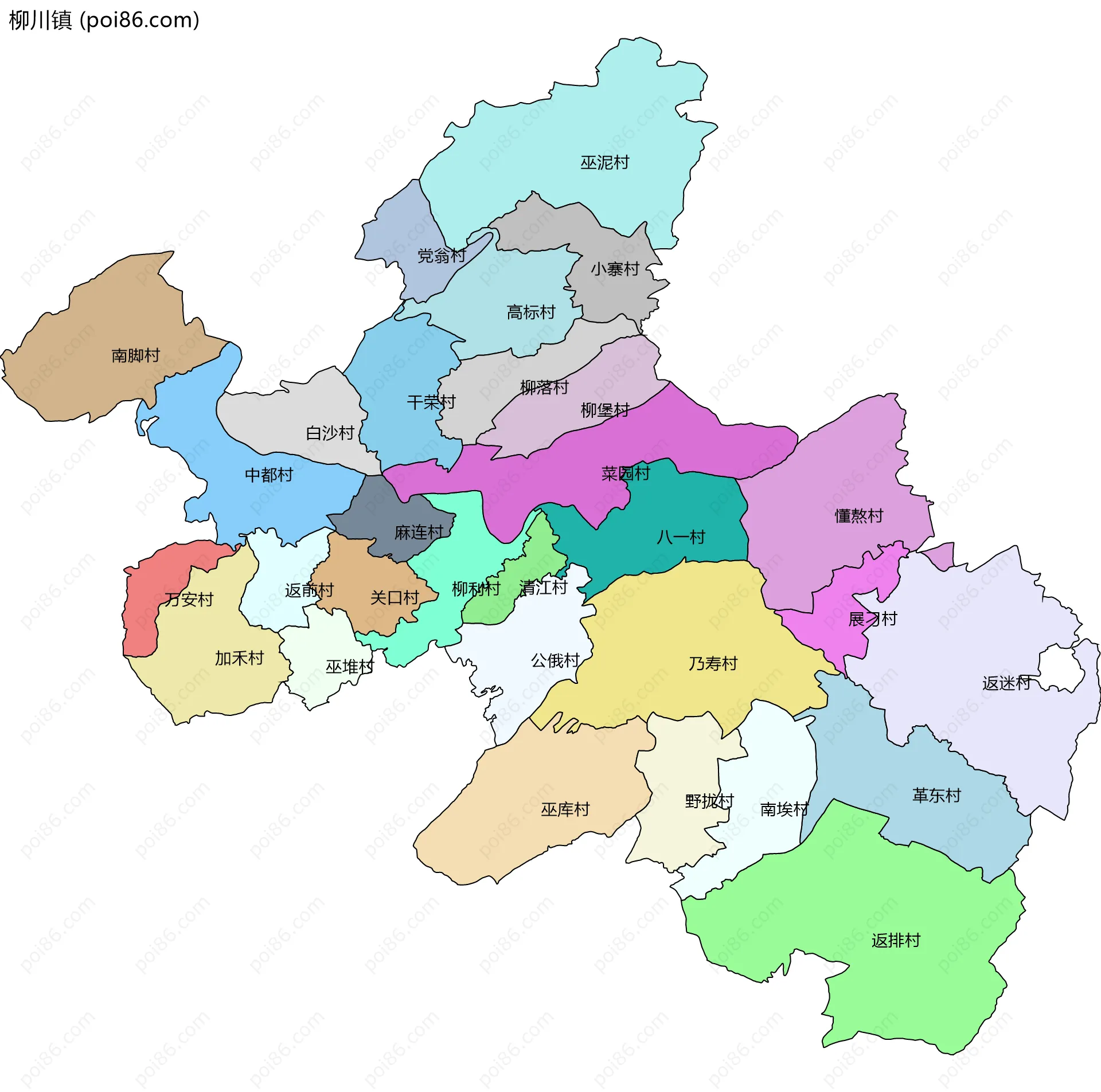 柳川镇边界地图(五级行政区划)