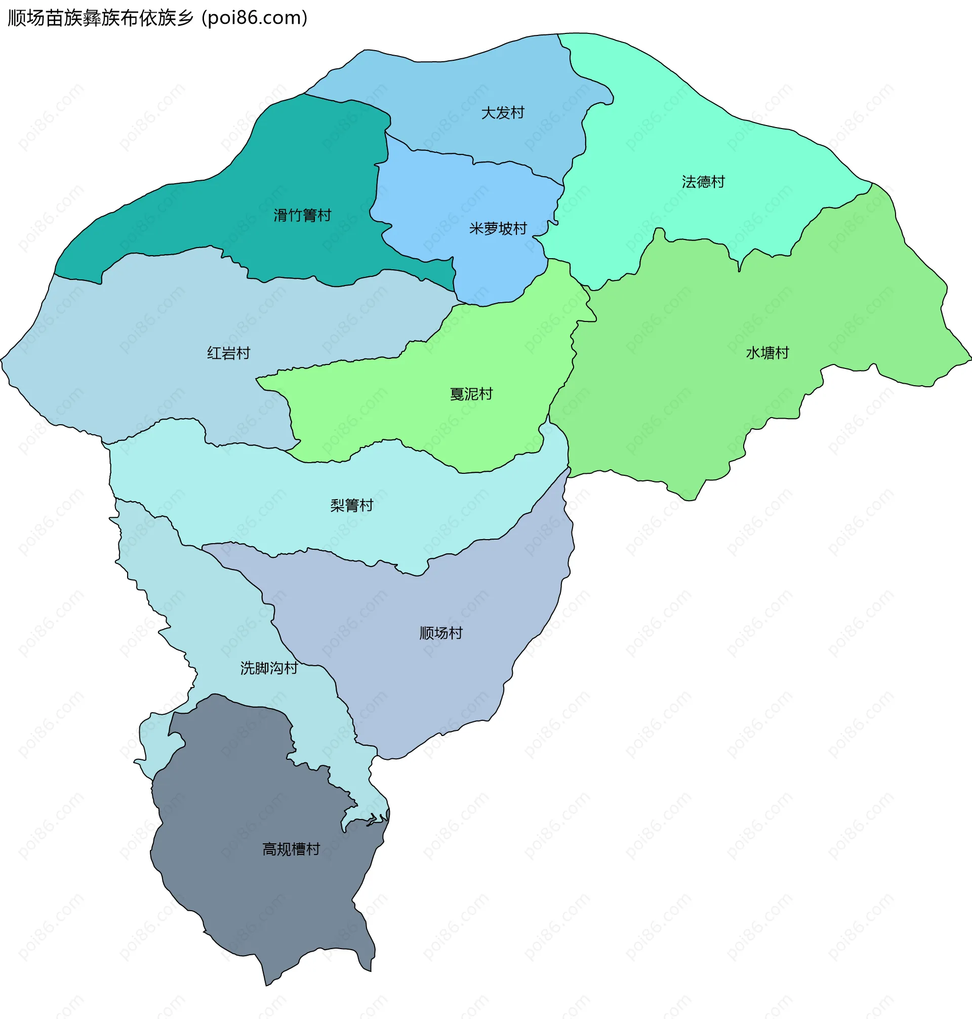 顺场苗族彝族布依族乡边界地图(五级行政区划)