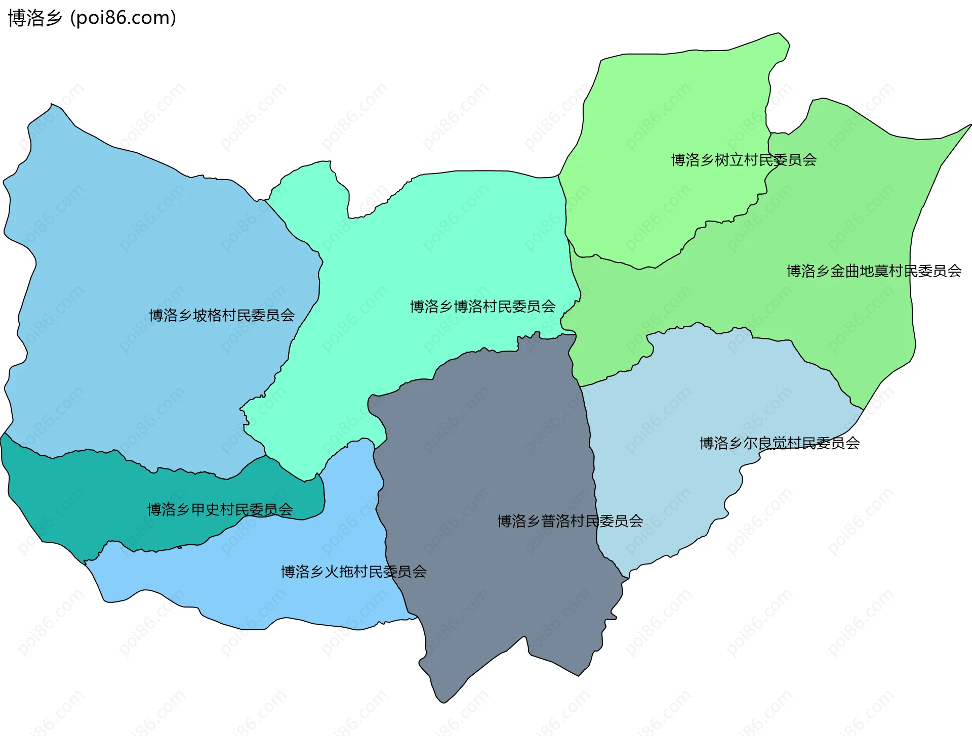 博洛乡边界地图(五级行政区划)