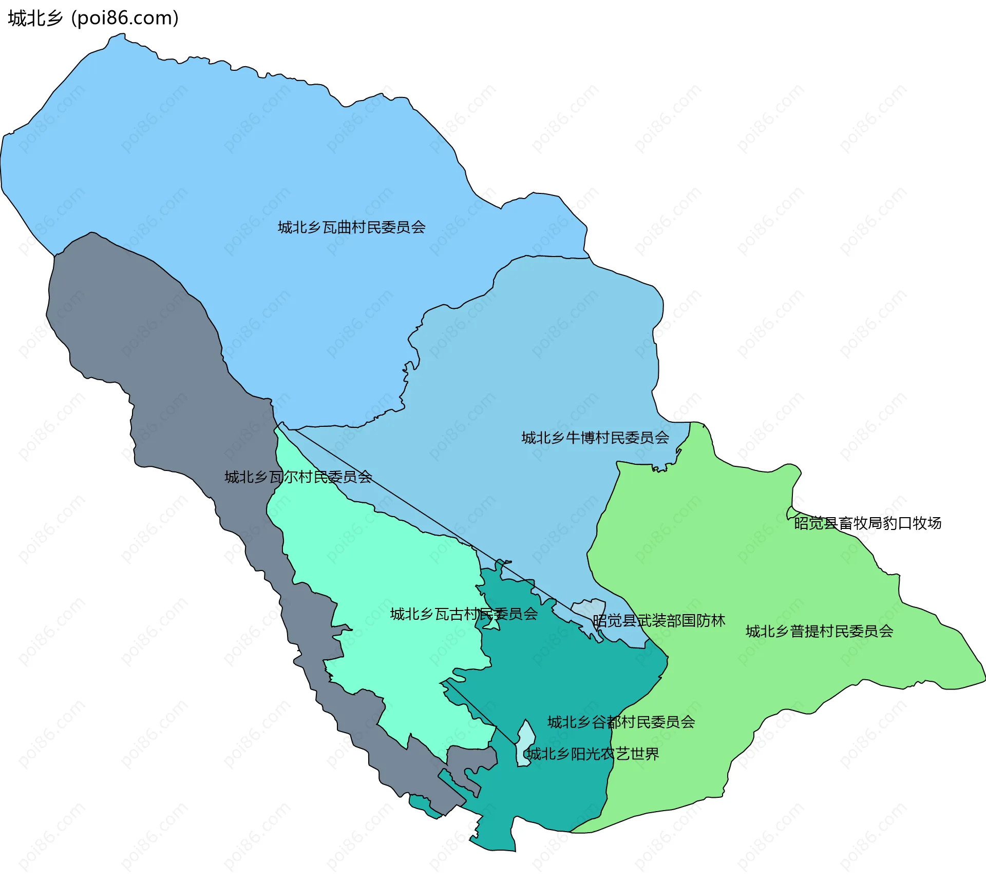 城北乡边界地图(五级行政区划)