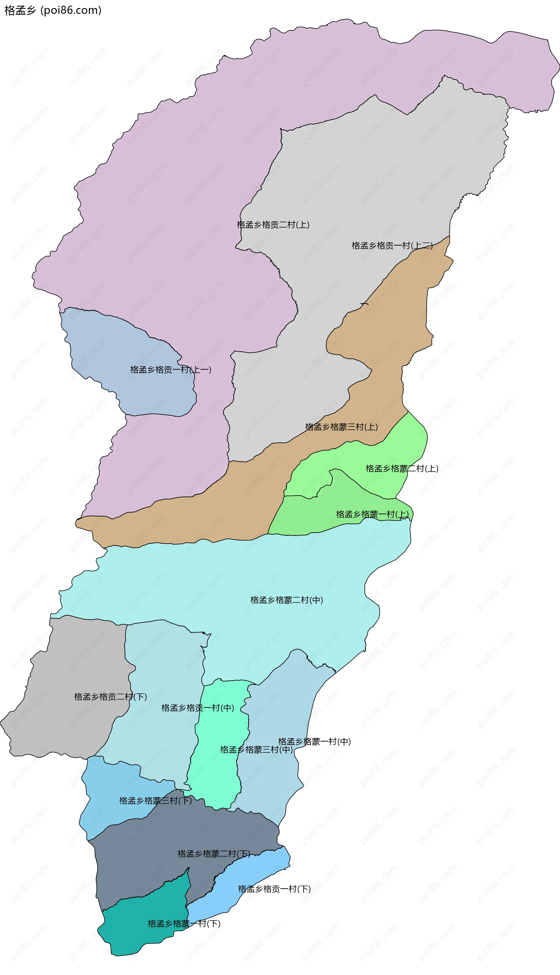 格孟乡边界地图(五级行政区划)